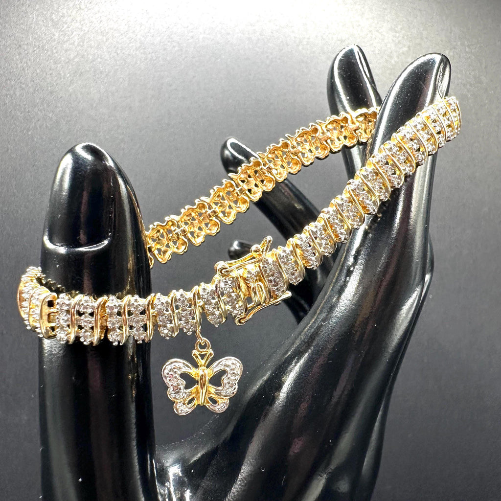 925 Sterling Silver Gold Vermeil Butterfly Charm Bracelet – 7.5 Inches