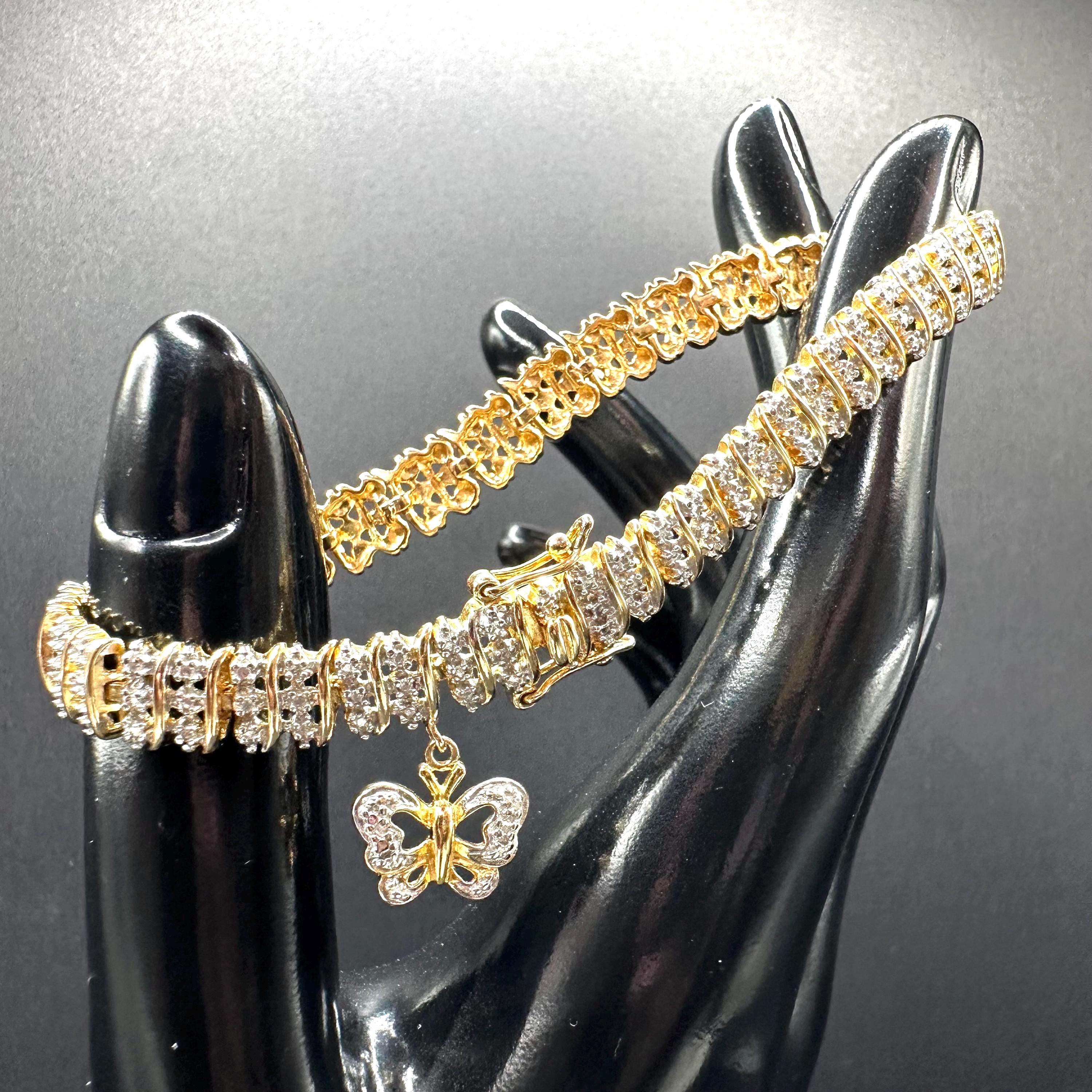 925 Sterling Silver Gold Vermeil Butterfly Charm Bracelet – 7.5 Inches