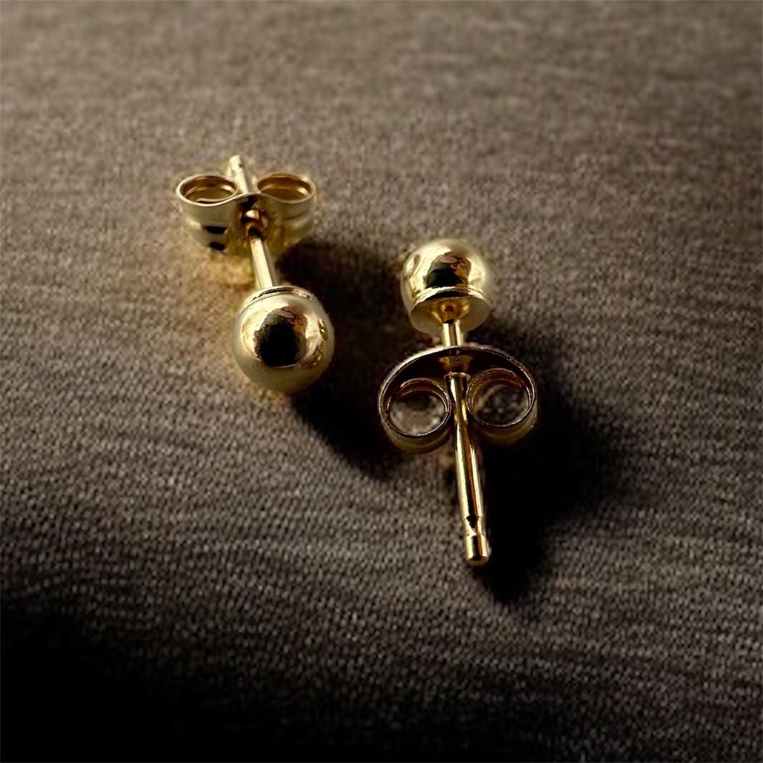 Solid 14K Yellow Gold Ball Stud Earrings (Small Dent in one)