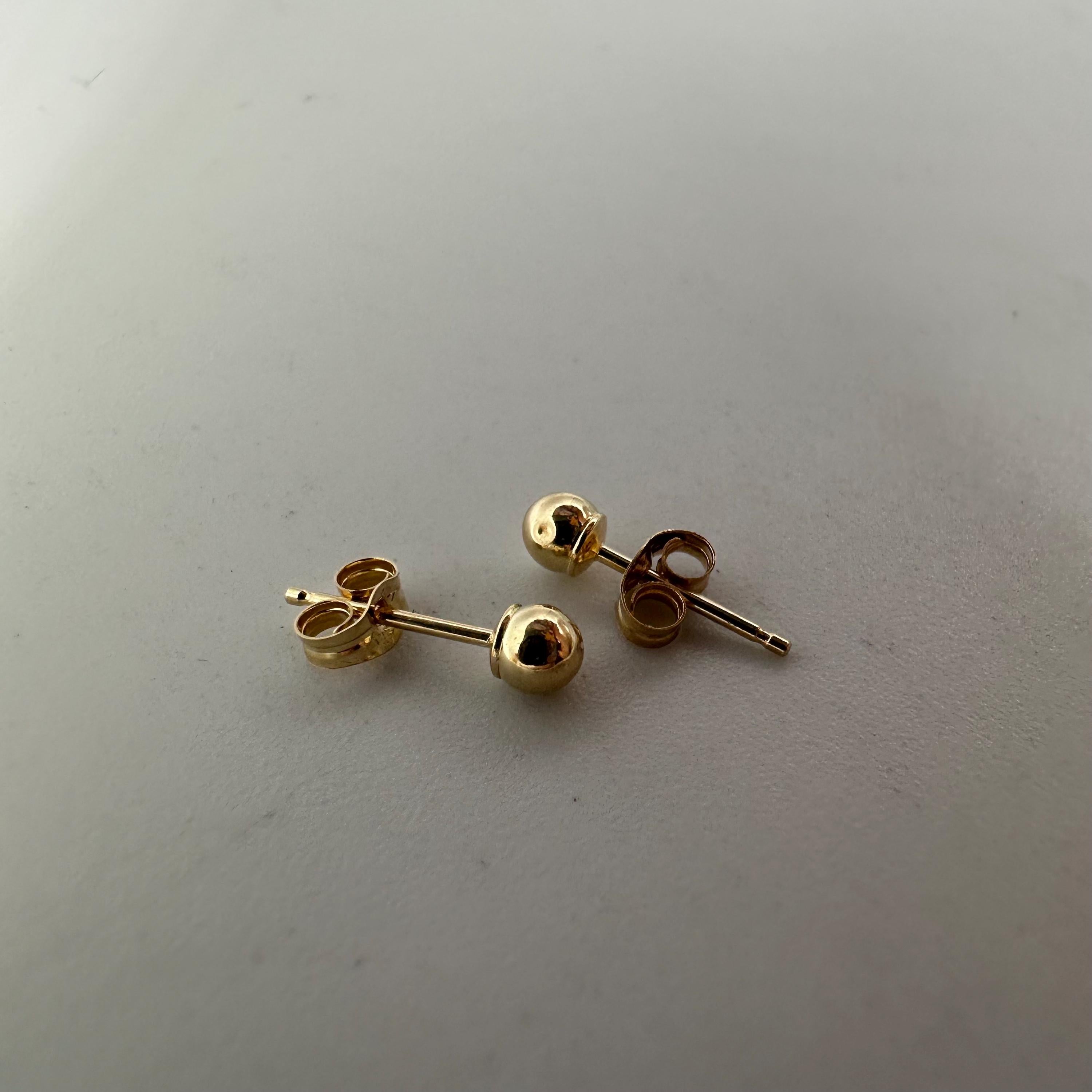 Solid 14K Yellow Gold Ball Stud Earrings (Small Dent in one)