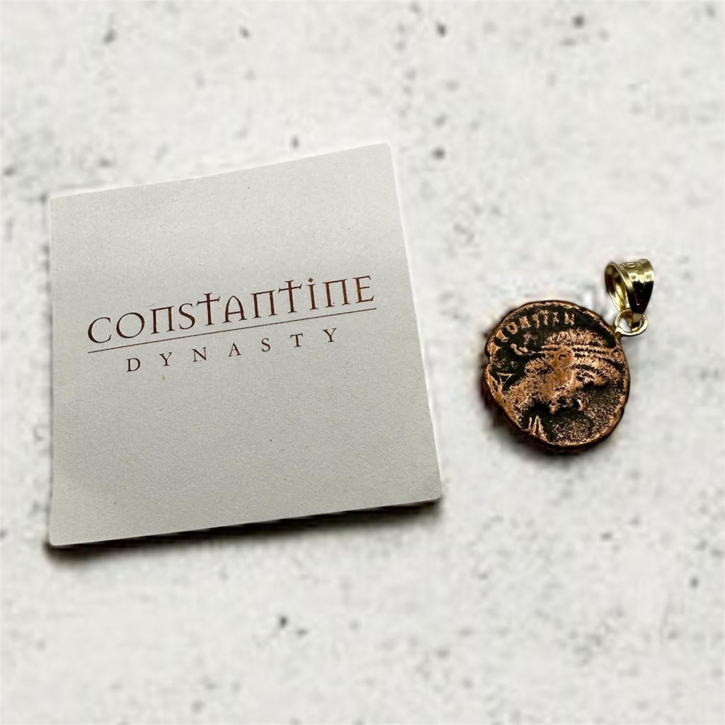 Solid 18k Gold Constantine Dynasty Coin Necklace Pendant, Ancient-Style Roman