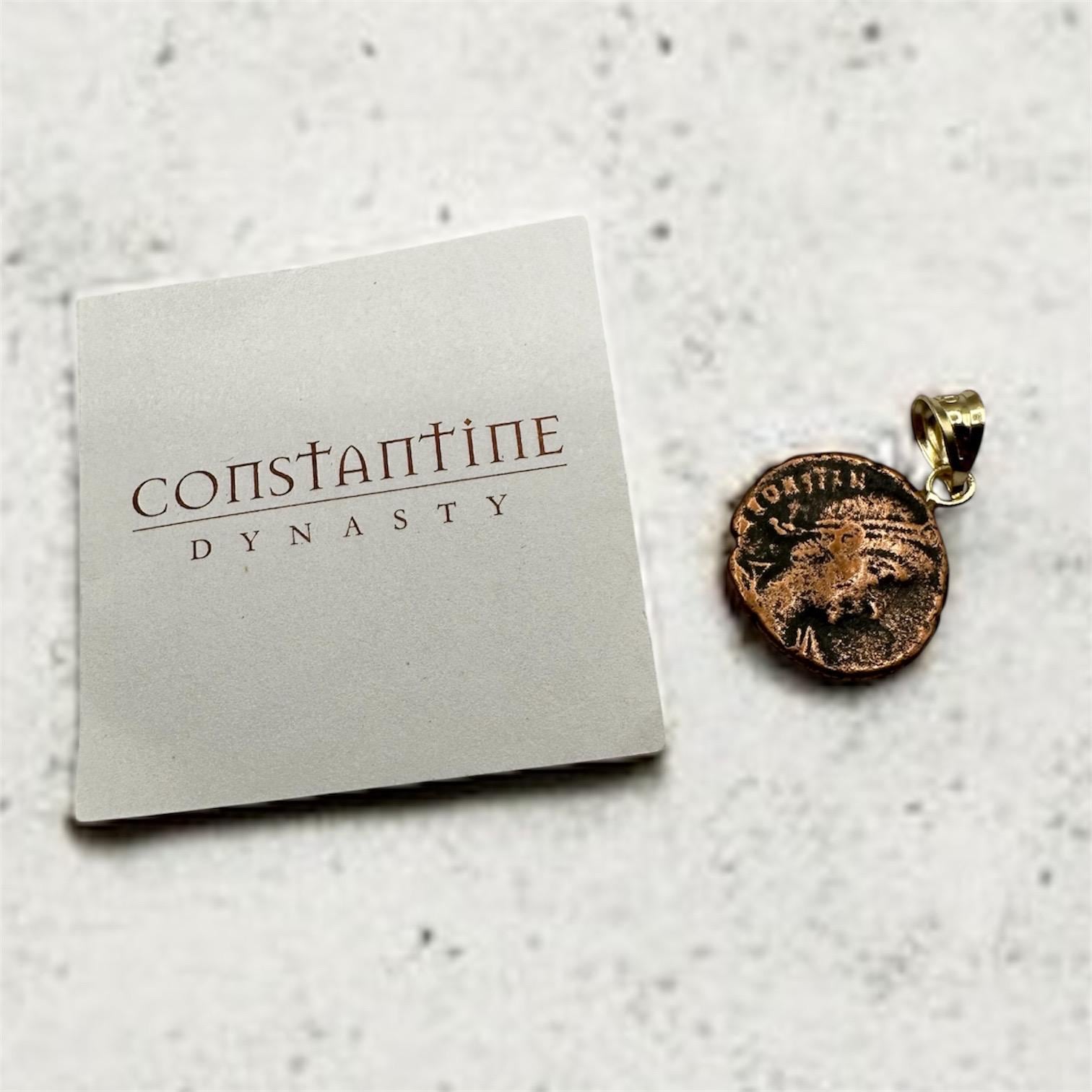 Solid 18k Gold Constantine Dynasty Coin Necklace Pendant, Ancient-Style Roman