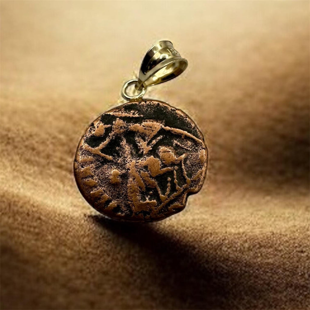Solid 18k Gold Constantine Dynasty Coin Necklace Pendant, Ancient-Style Roman