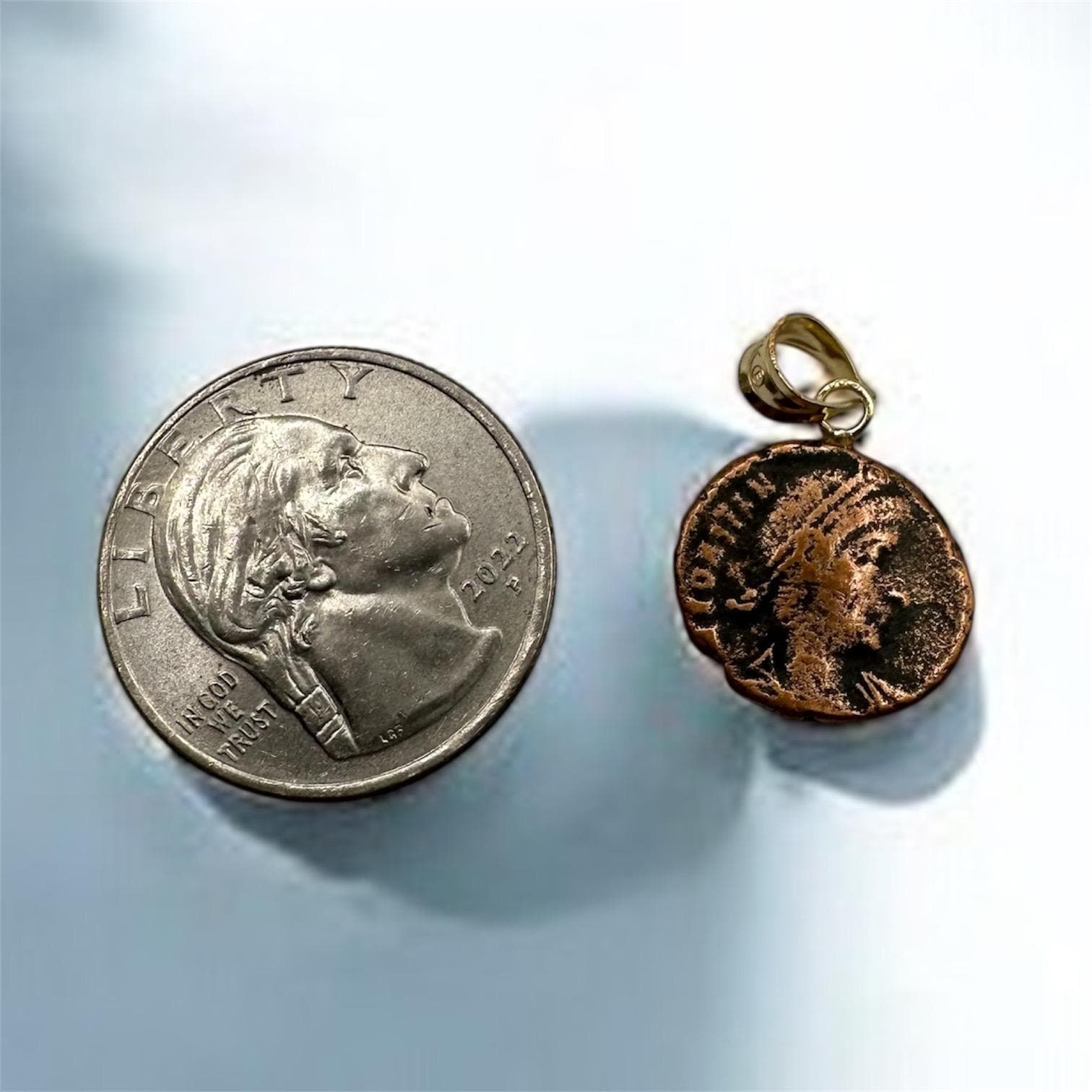 Solid 18k Gold Constantine Dynasty Coin Necklace Pendant, Ancient-Style Roman