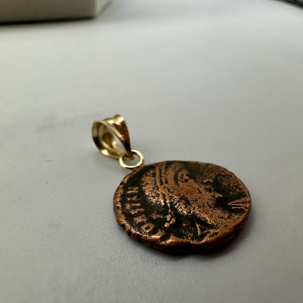 Solid 18k Gold Constantine Dynasty Coin Necklace Pendant, Ancient-Style Roman