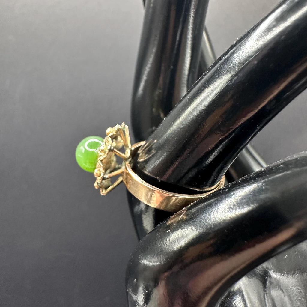 14K Solid Gold Jade Ring Size 5.75 Vintage Antique Heirloom Style