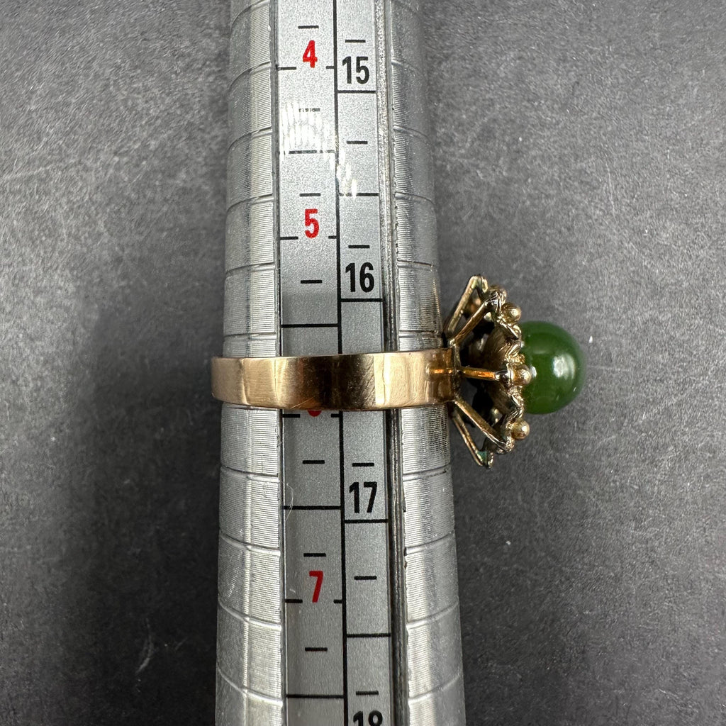 14K Solid Gold Jade Ring Size 5.75 Vintage Antique Heirloom Style
