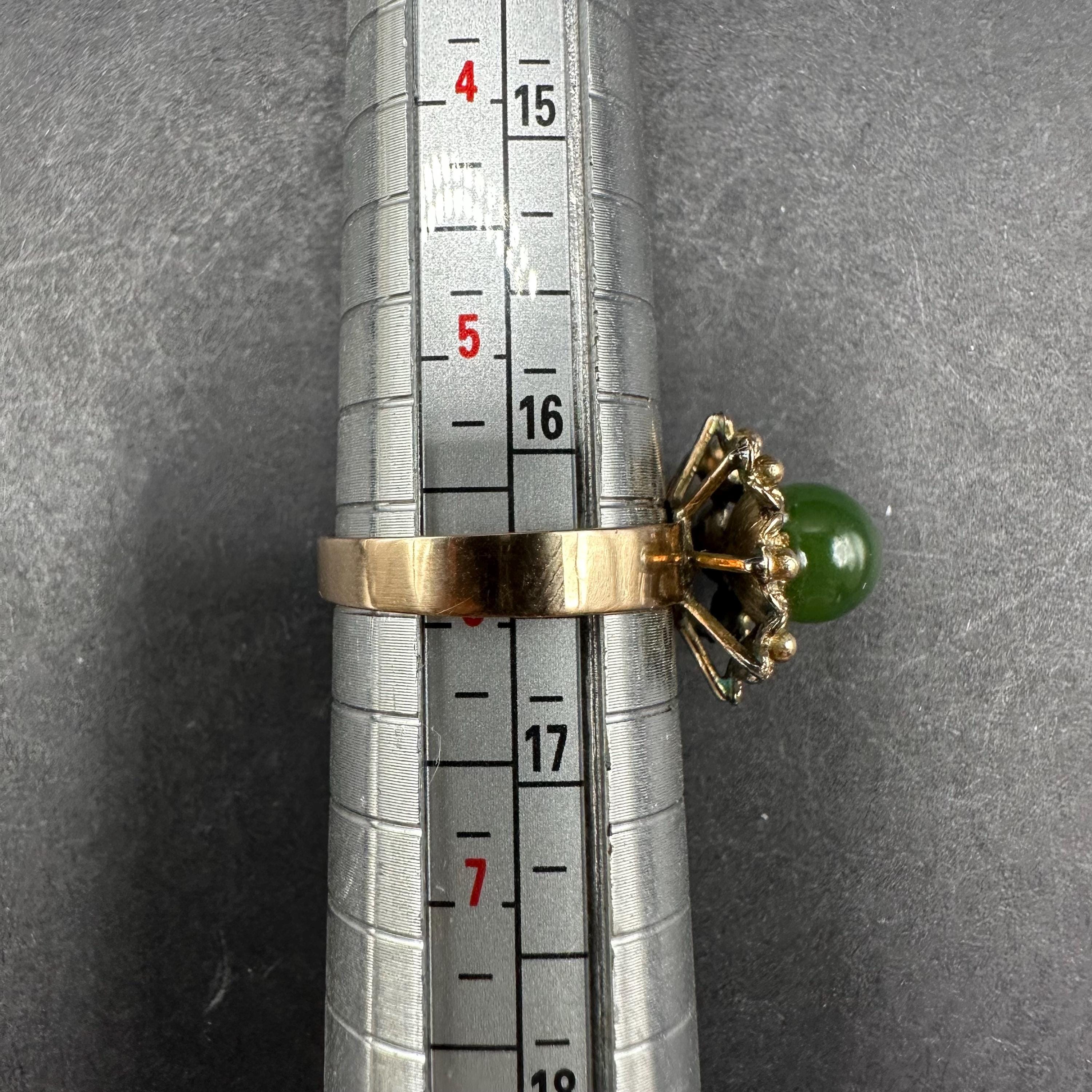 14K Solid Gold Jade Ring Size 5.75 Vintage Antique Heirloom Style