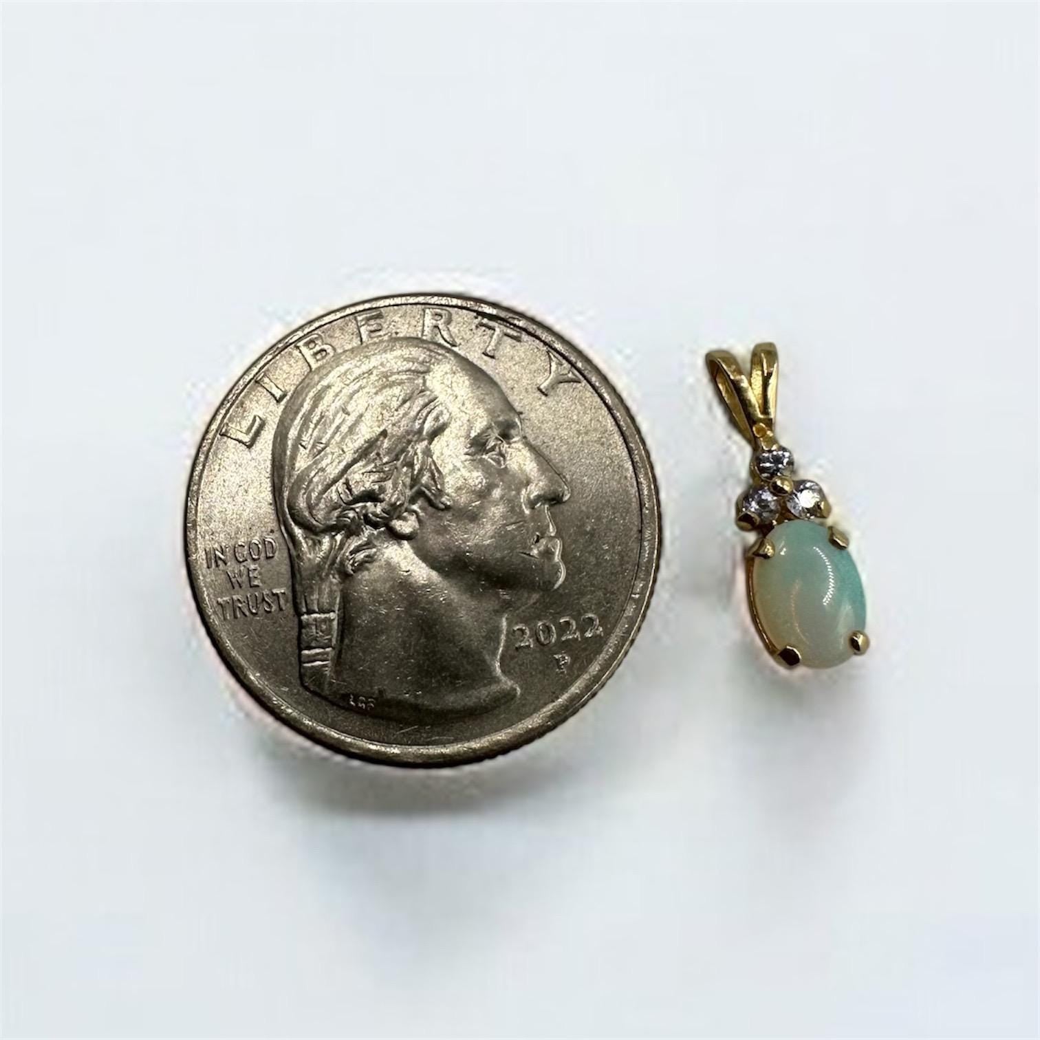 Solid 14K Yellow Gold Pendant with Oval Opal & Tanzanite Accents