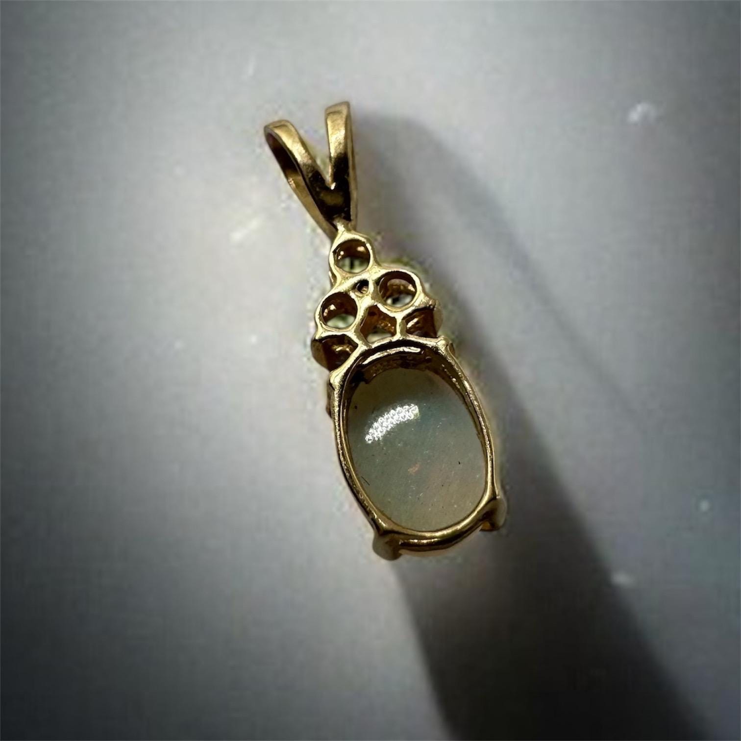 Solid 14K Yellow Gold Pendant with Oval Opal & Tanzanite Accents