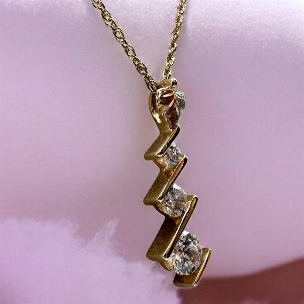 Black Hills Solid 10K Yellow Gold Pendant Necklace with CZ's - 18.5 Inch