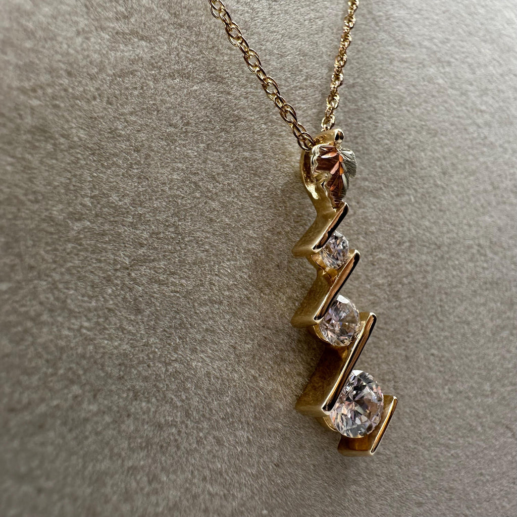 Black Hills Solid 10K Yellow Gold Pendant Necklace with CZ's - 18.5 Inch