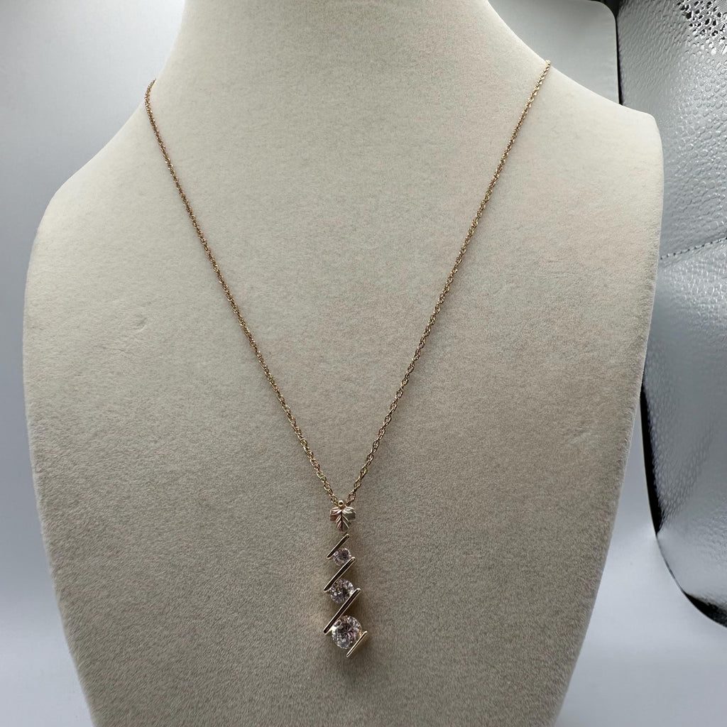 Black Hills Solid 10K Yellow Gold Pendant Necklace with CZ's - 18.5 Inch