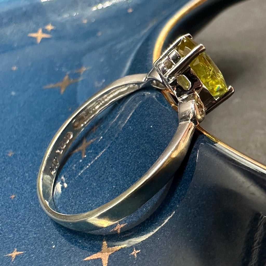 TGGC Solid 10K White Gold Ring with Natural Sphene & White Topaz Accents Size 8