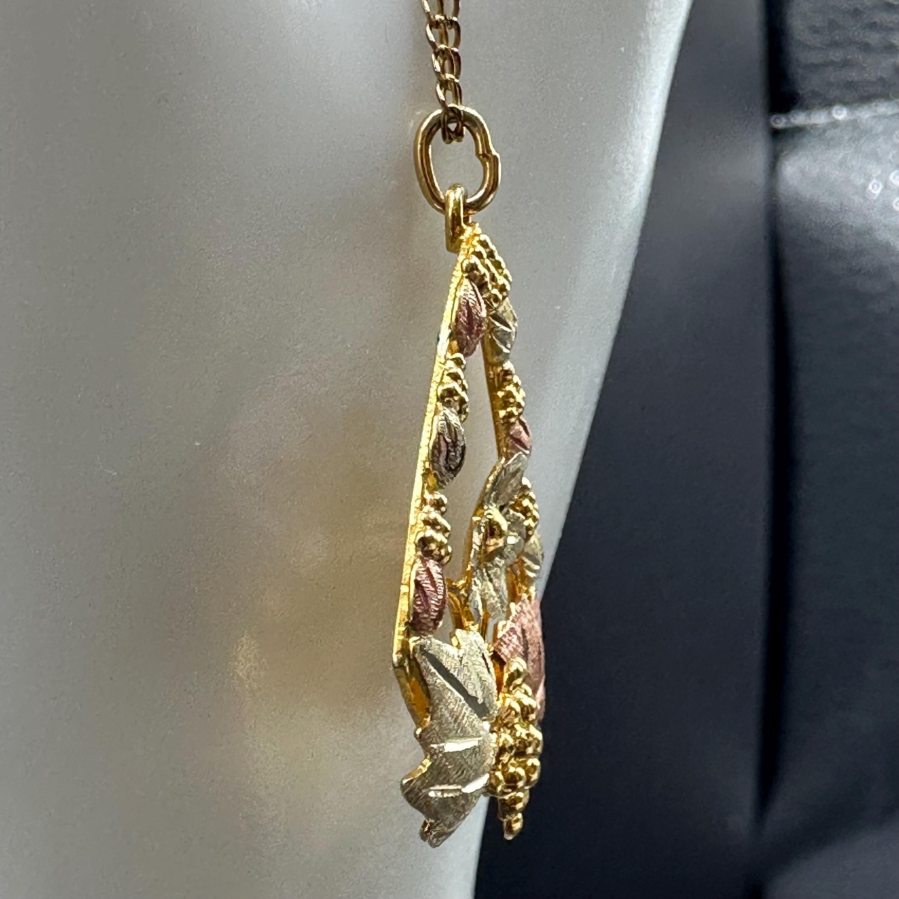 Black Hills Solid 10K Gold Pendant with Solid 12K Leaf Accents – 18 Inch Chain