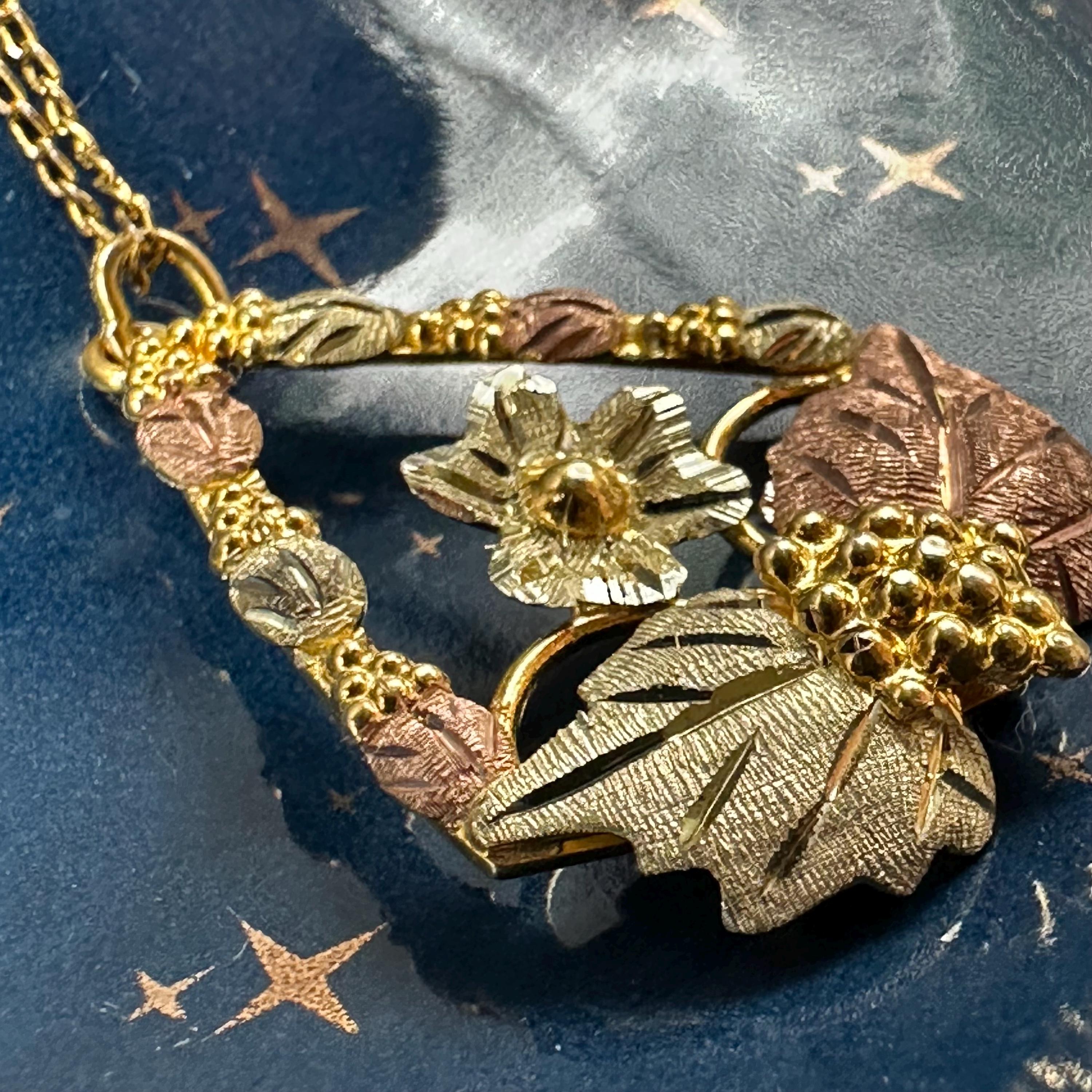 Black Hills Solid 10K Gold Pendant with Solid 12K Leaf Accents – 18 Inch Chain