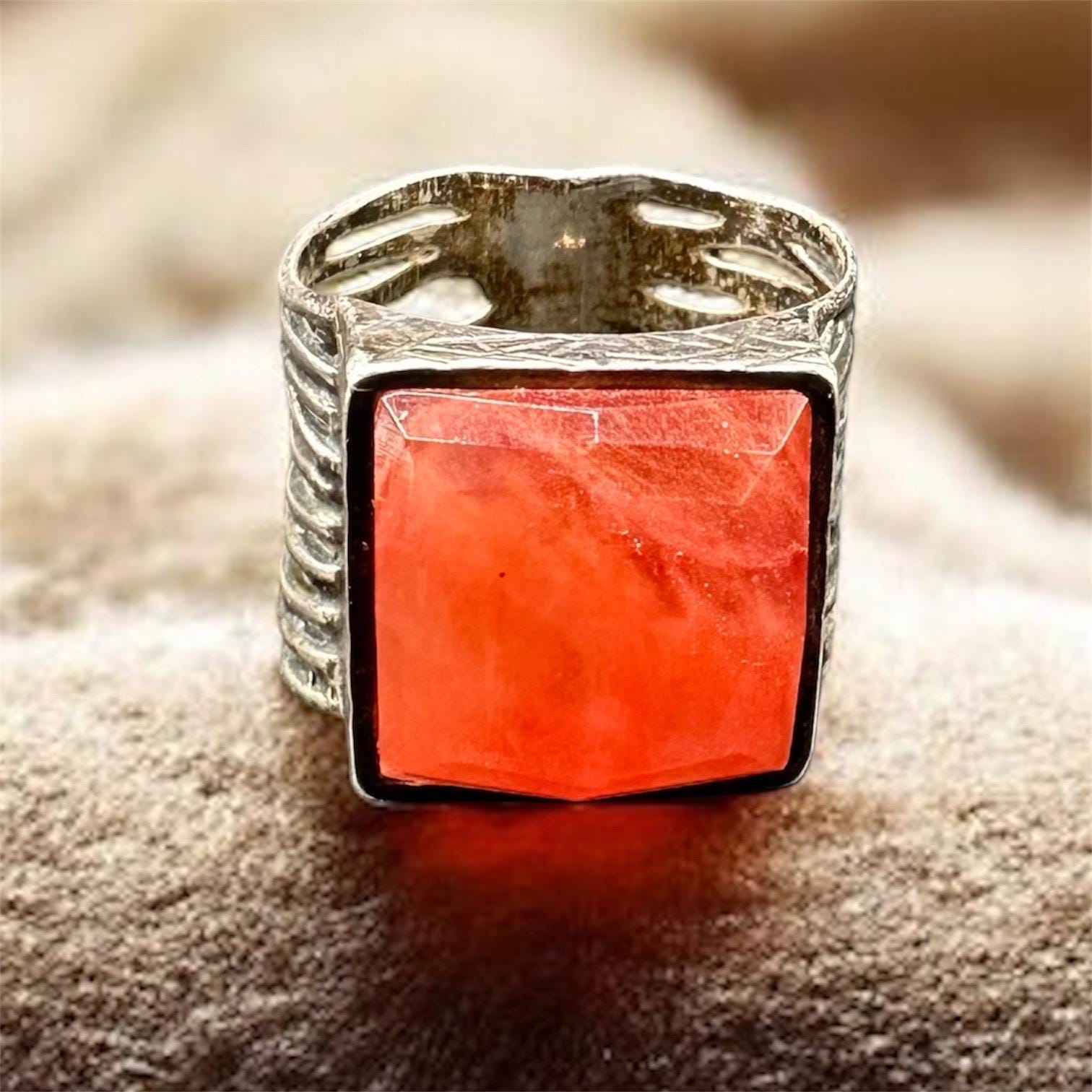 Silpada 925 Sterling Silver Statement Ring with Cherry Quartz, Size 6.5