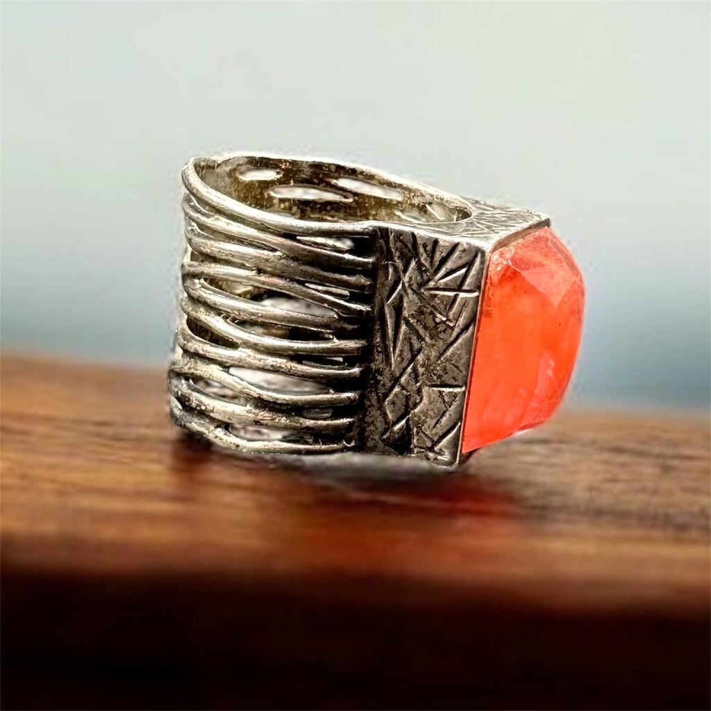 Silpada 925 Sterling Silver Statement Ring with Cherry Quartz, Size 6.5