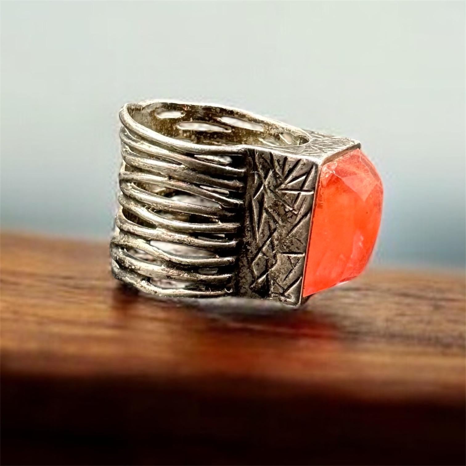 Silpada 925 Sterling Silver Statement Ring with Cherry Quartz, Size 6.5