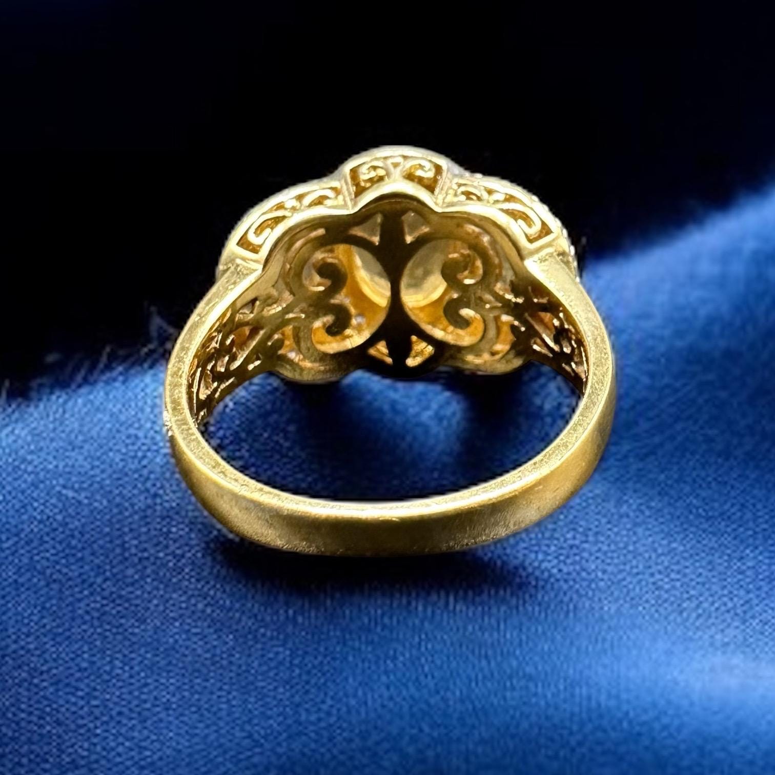 925 Sterling Silver Gold Vermeil Ring with Yellow Gems & Halo Accents - Size 10
