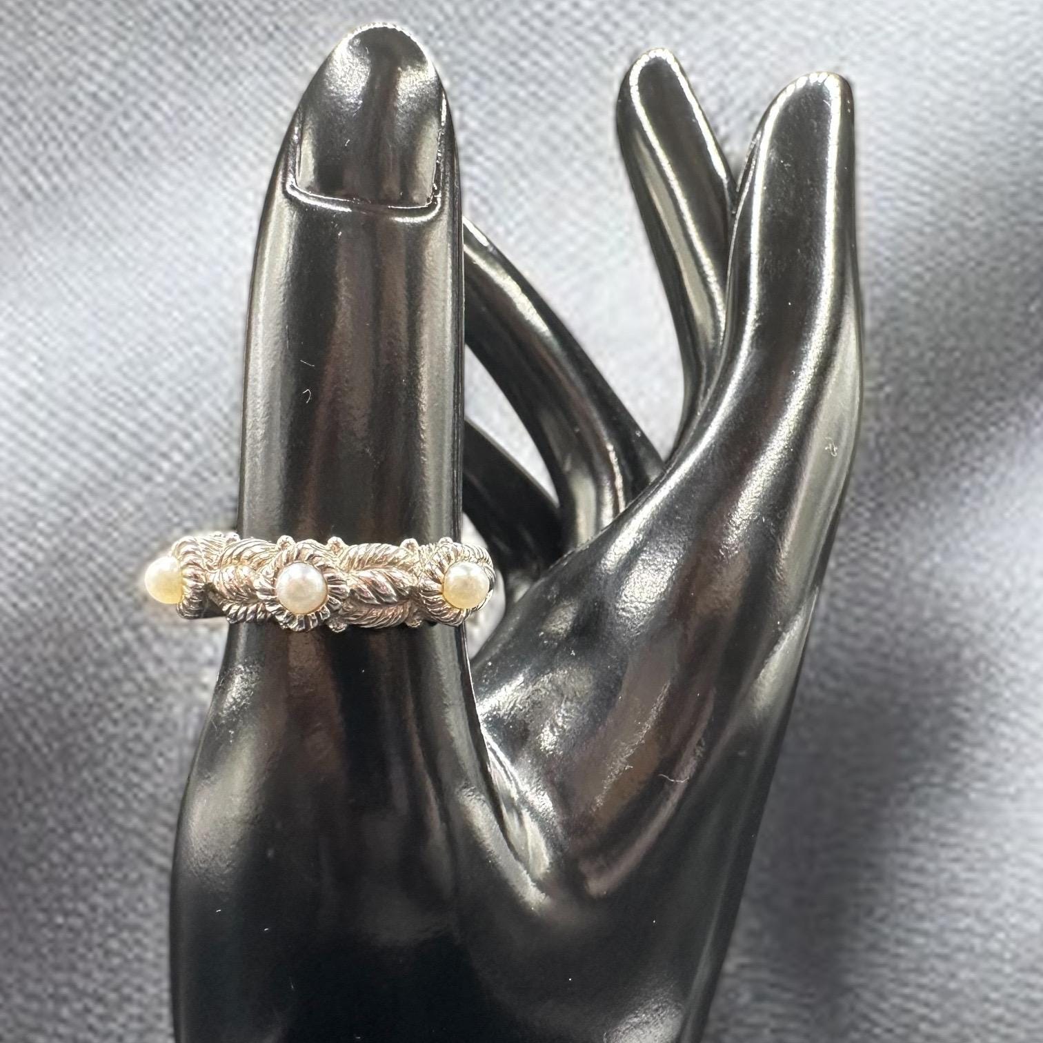 Judith Ripka Sterling Silver Pearl Triple-Accent Ring, Size 8