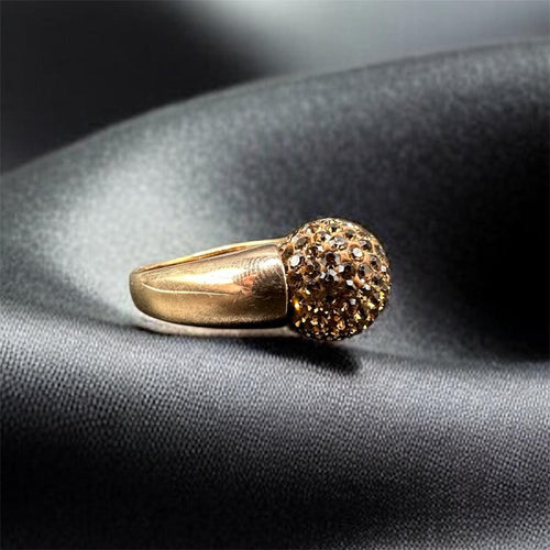 925 Sterling Silver Gold Vermeil Dome Ring with Brown Gemstones – Size 9