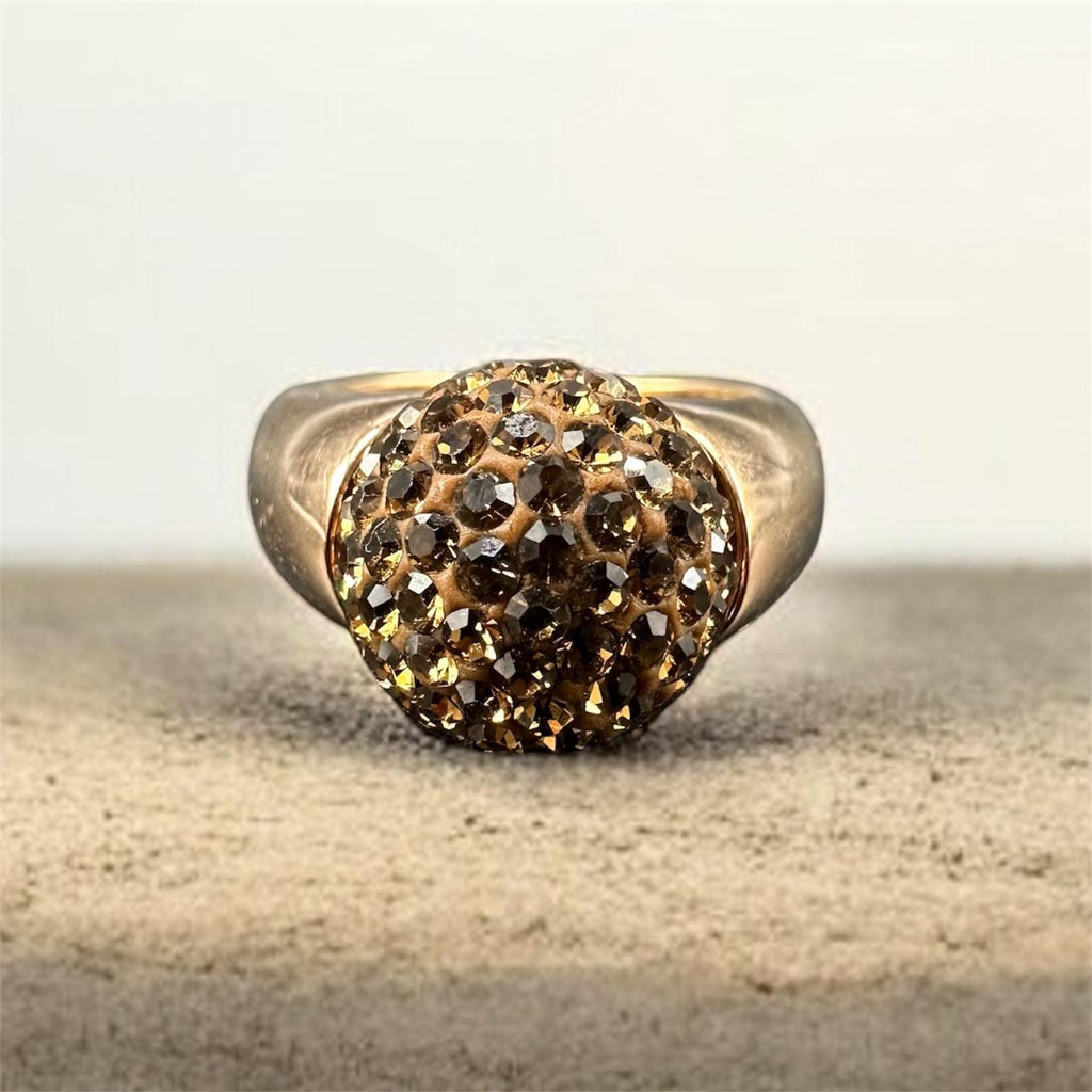 925 Sterling Silver Gold Vermeil Dome Ring with Brown Gemstones – Size 9