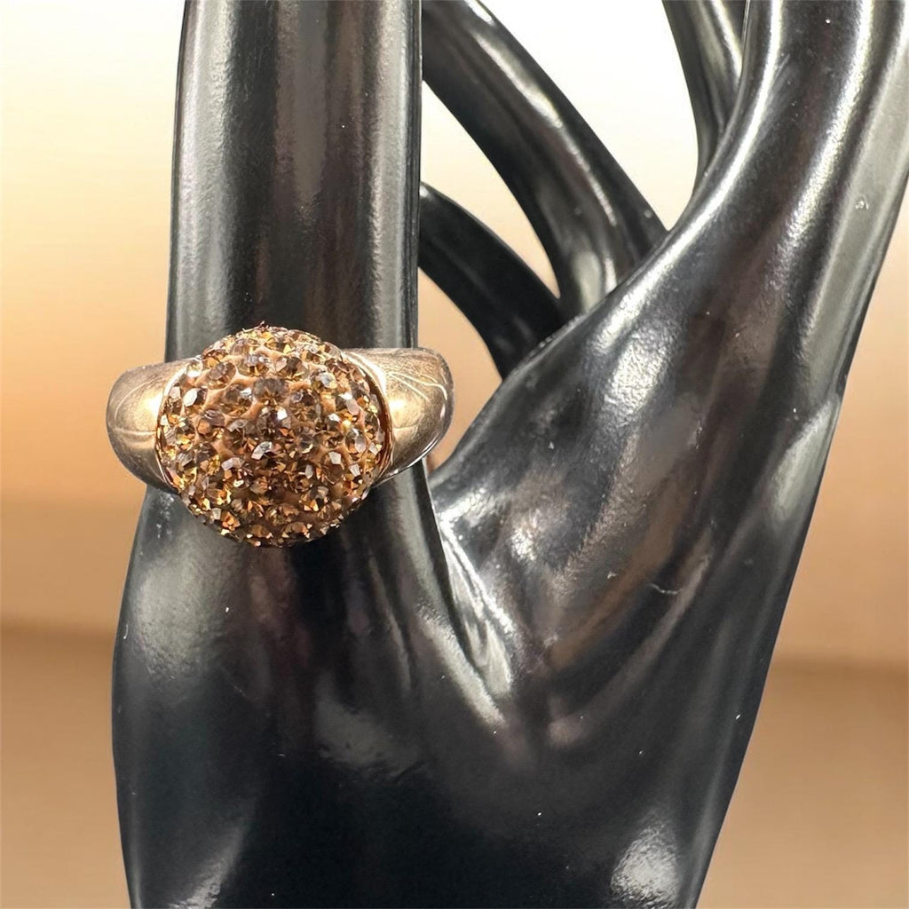 925 Sterling Silver Gold Vermeil Dome Ring with Brown Gemstones – Size 9