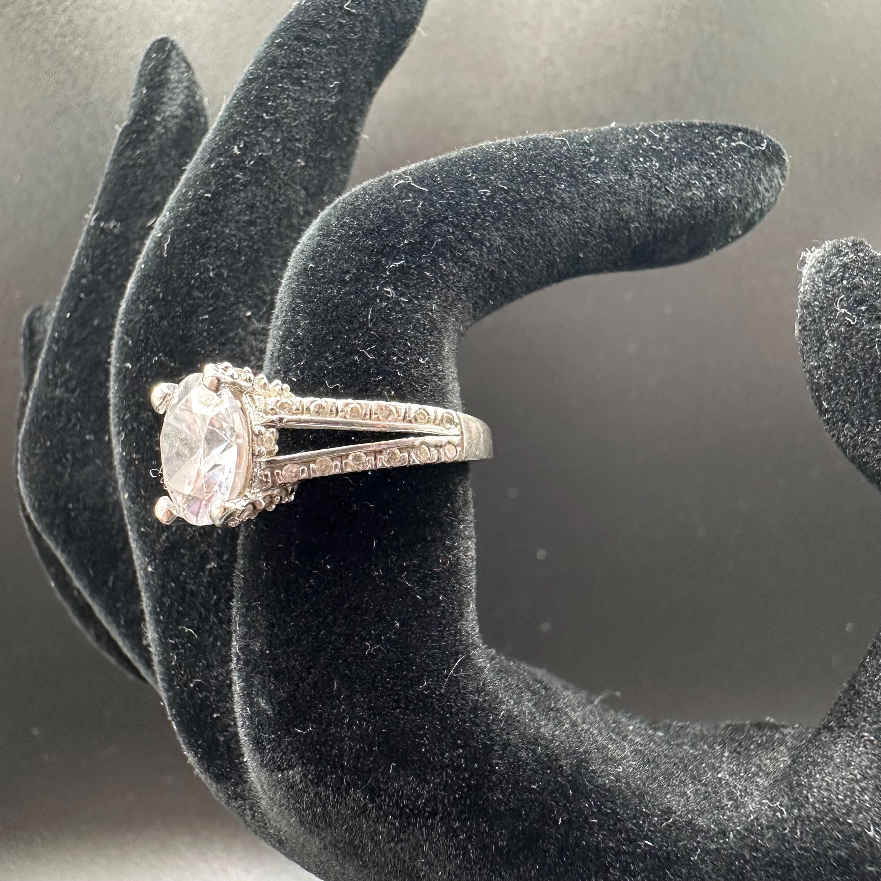 925 Sterling Silver CZ Statement Ring - Size 6.75