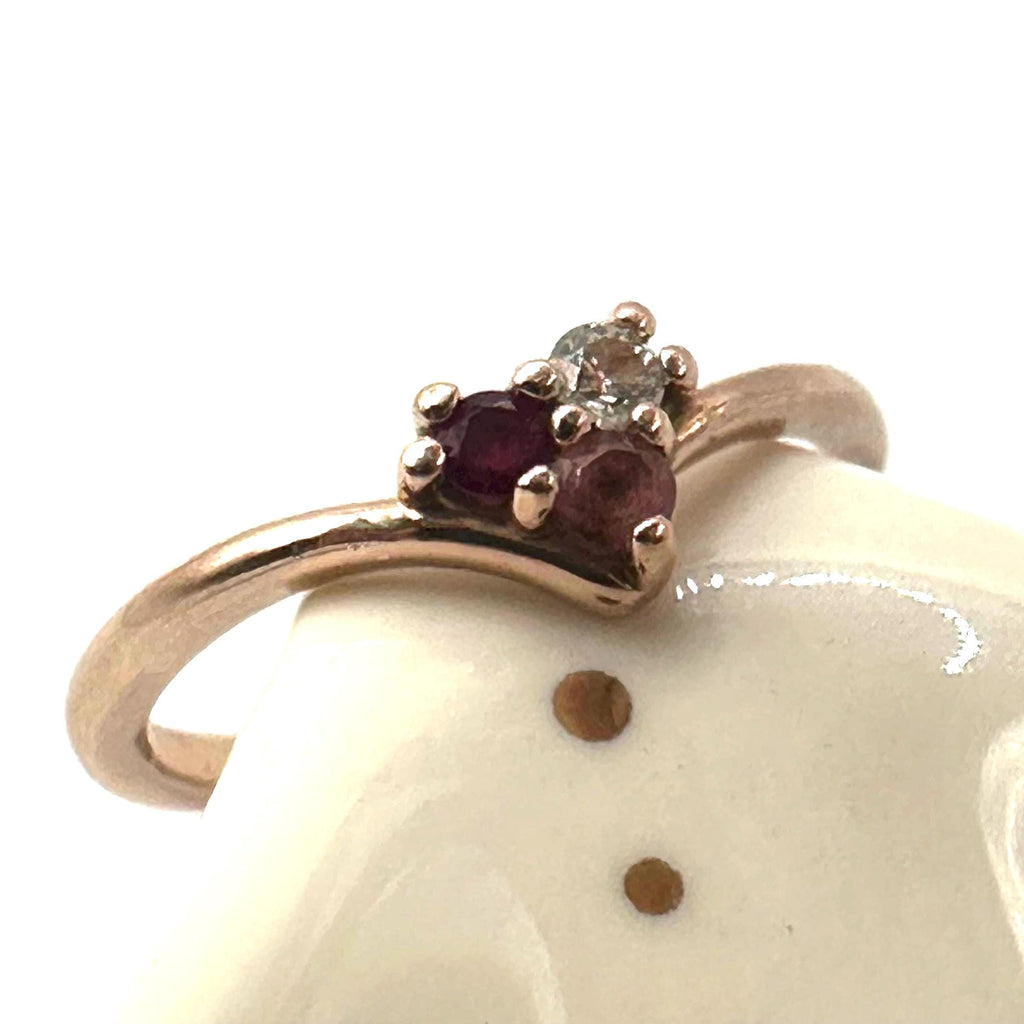Solid 14K Rose Gold Ring with Ruby, Pink Sapphire, and Diamond – Size 6.75