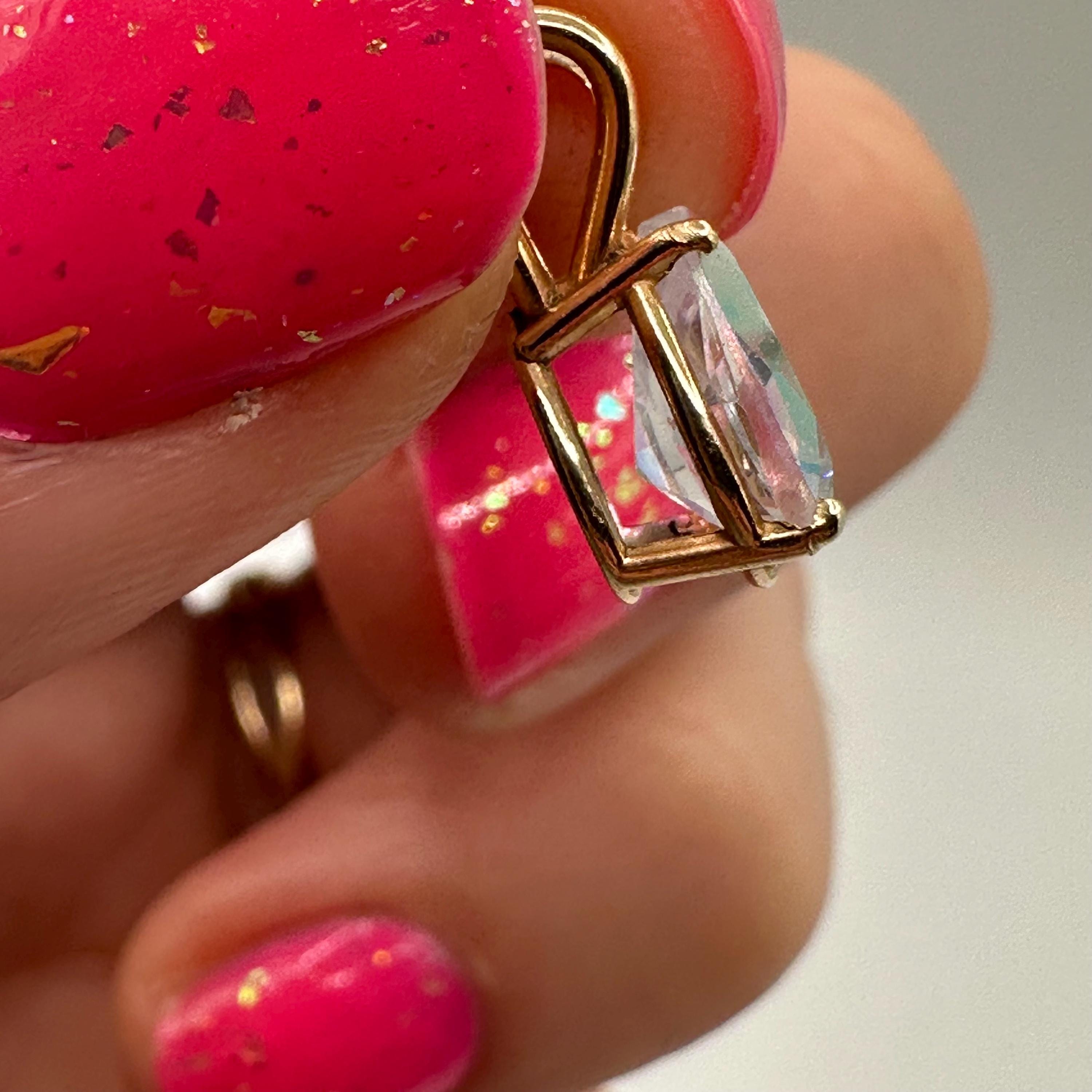 Solid 14K Yellow Gold Necklace Pendant with Rainbow Gemstone