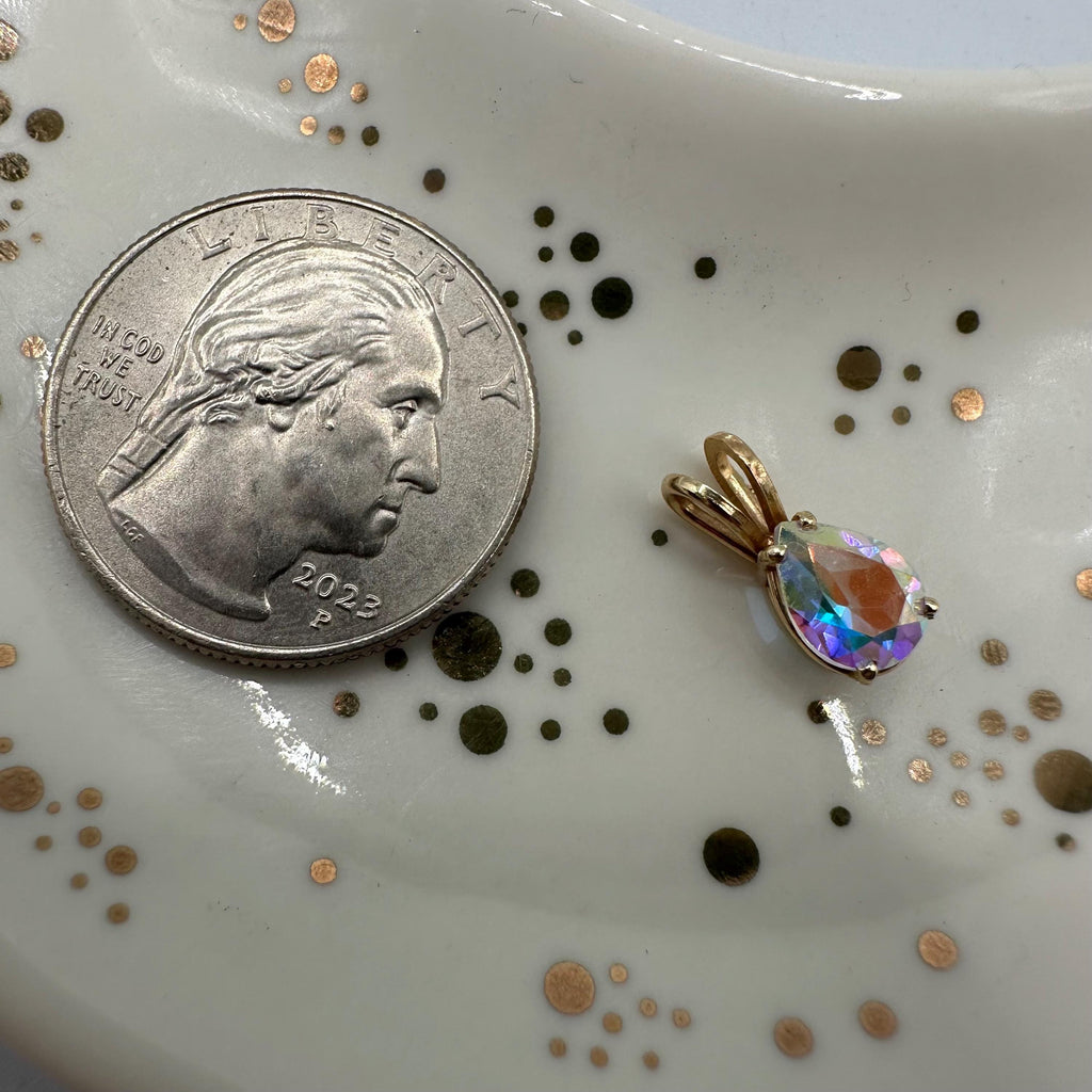 Solid 14K Yellow Gold Necklace Pendant with Rainbow Gemstone