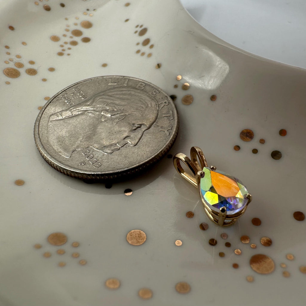 Solid 14K Yellow Gold Necklace Pendant with Rainbow Gemstone