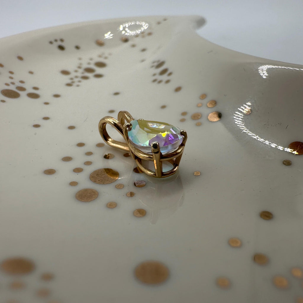 Solid 14K Yellow Gold Necklace Pendant with Rainbow Gemstone