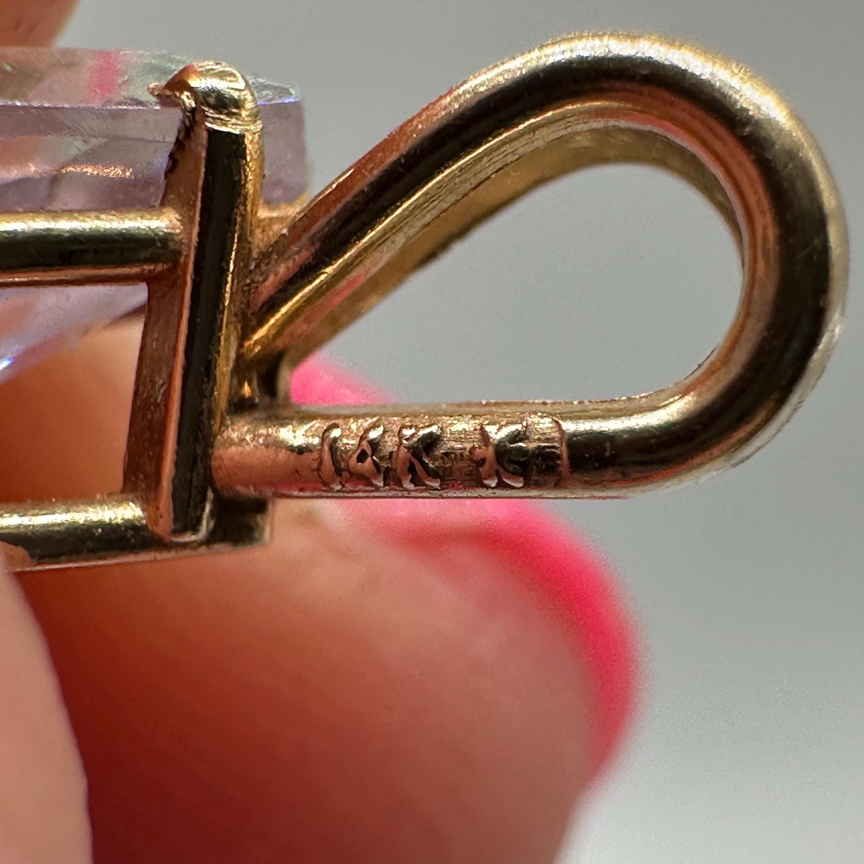 Solid 14K Yellow Gold Necklace Pendant with Rainbow Gemstone