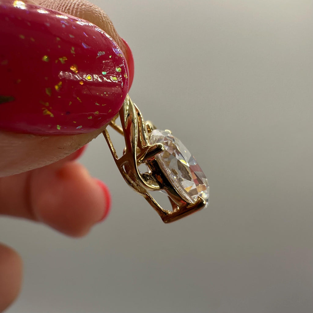 Solid 14K Yellow Gold Necklace Pendant with Cubic Zirconia