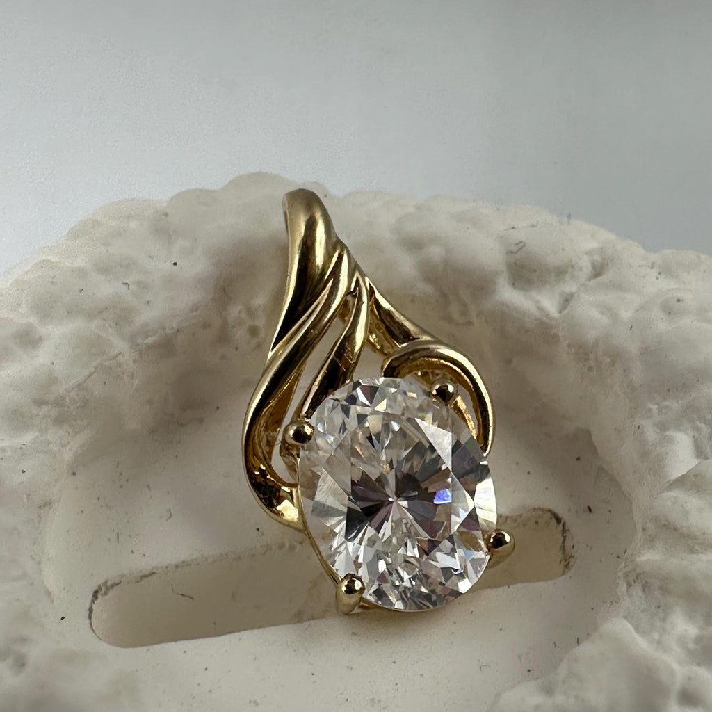 Solid 14K Yellow Gold Necklace Pendant with Cubic Zirconia