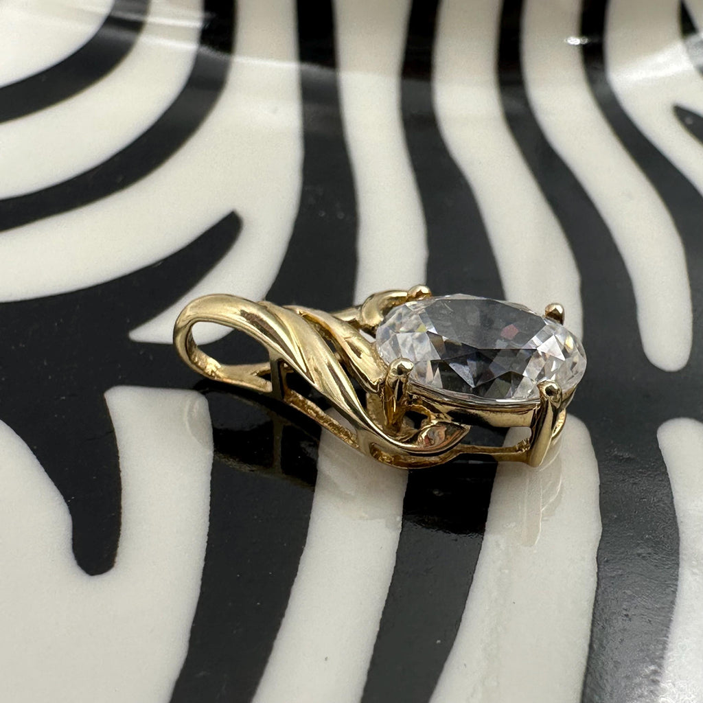 Solid 14K Yellow Gold Necklace Pendant with Cubic Zirconia