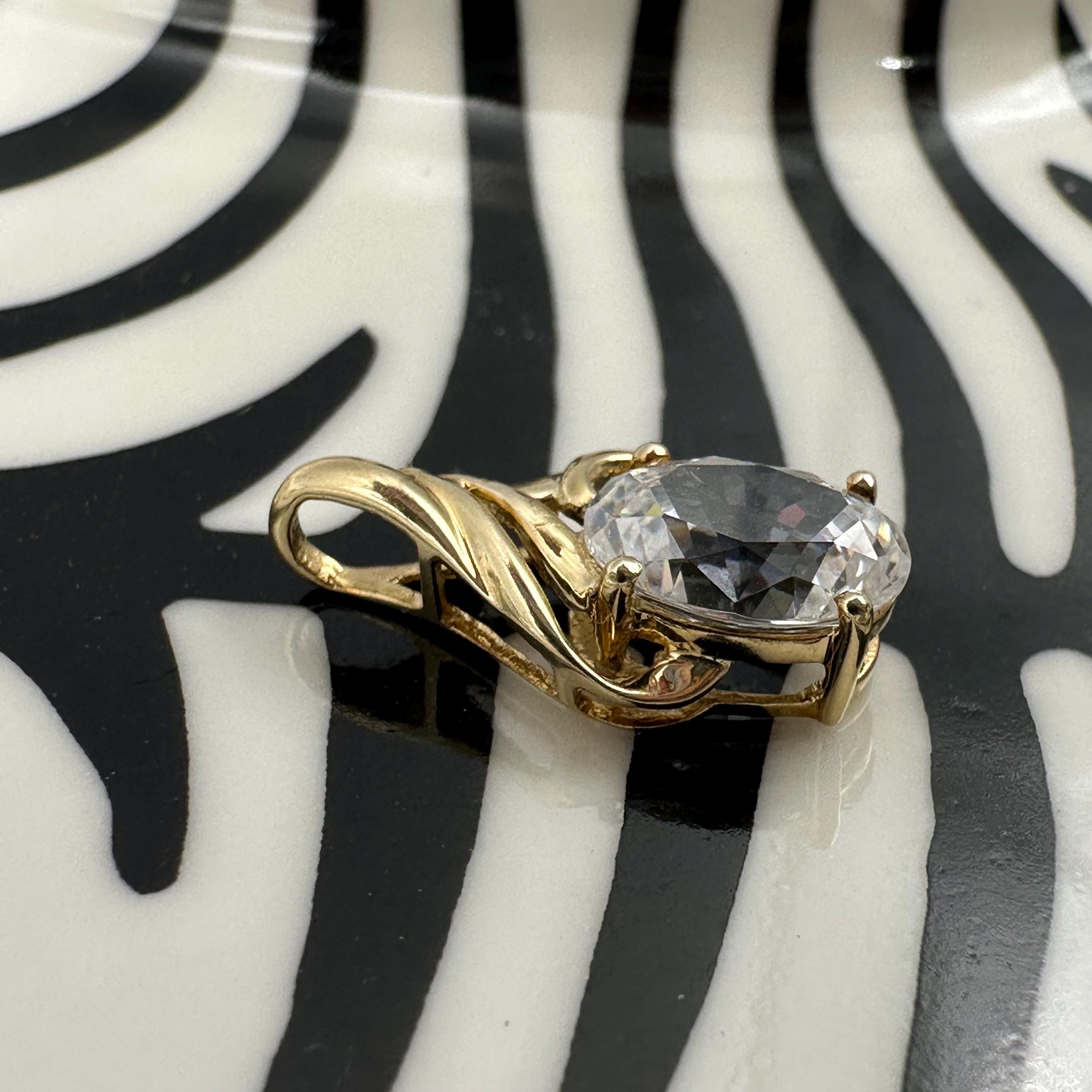 Solid 14K Yellow Gold Necklace Pendant with Cubic Zirconia