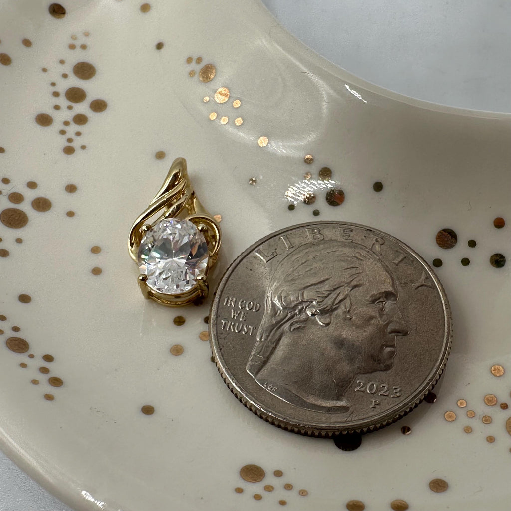 Solid 14K Yellow Gold Necklace Pendant with Cubic Zirconia