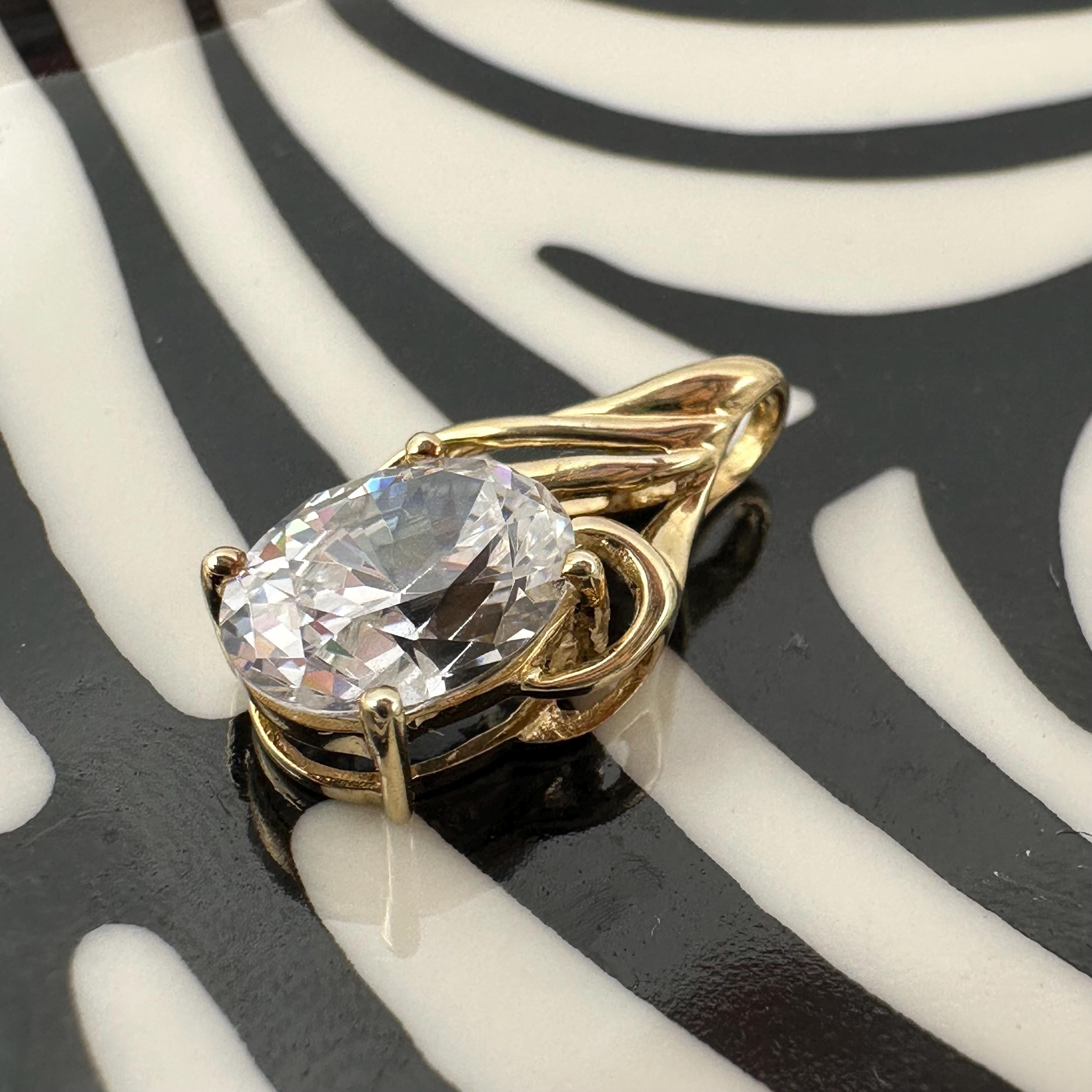 Solid 14K Yellow Gold Necklace Pendant with Cubic Zirconia