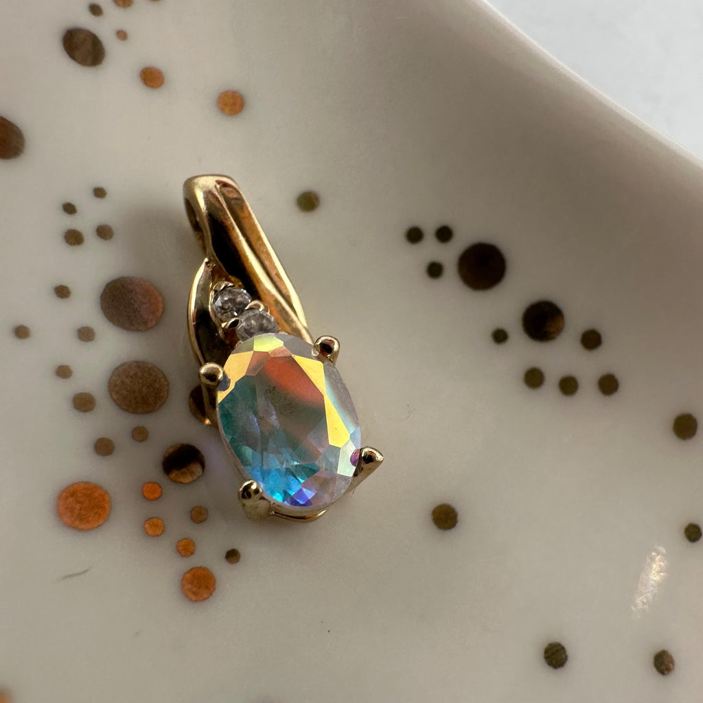 Griffith Solid 10K Yellow Gold Necklace Pendant with Mystic Topaz