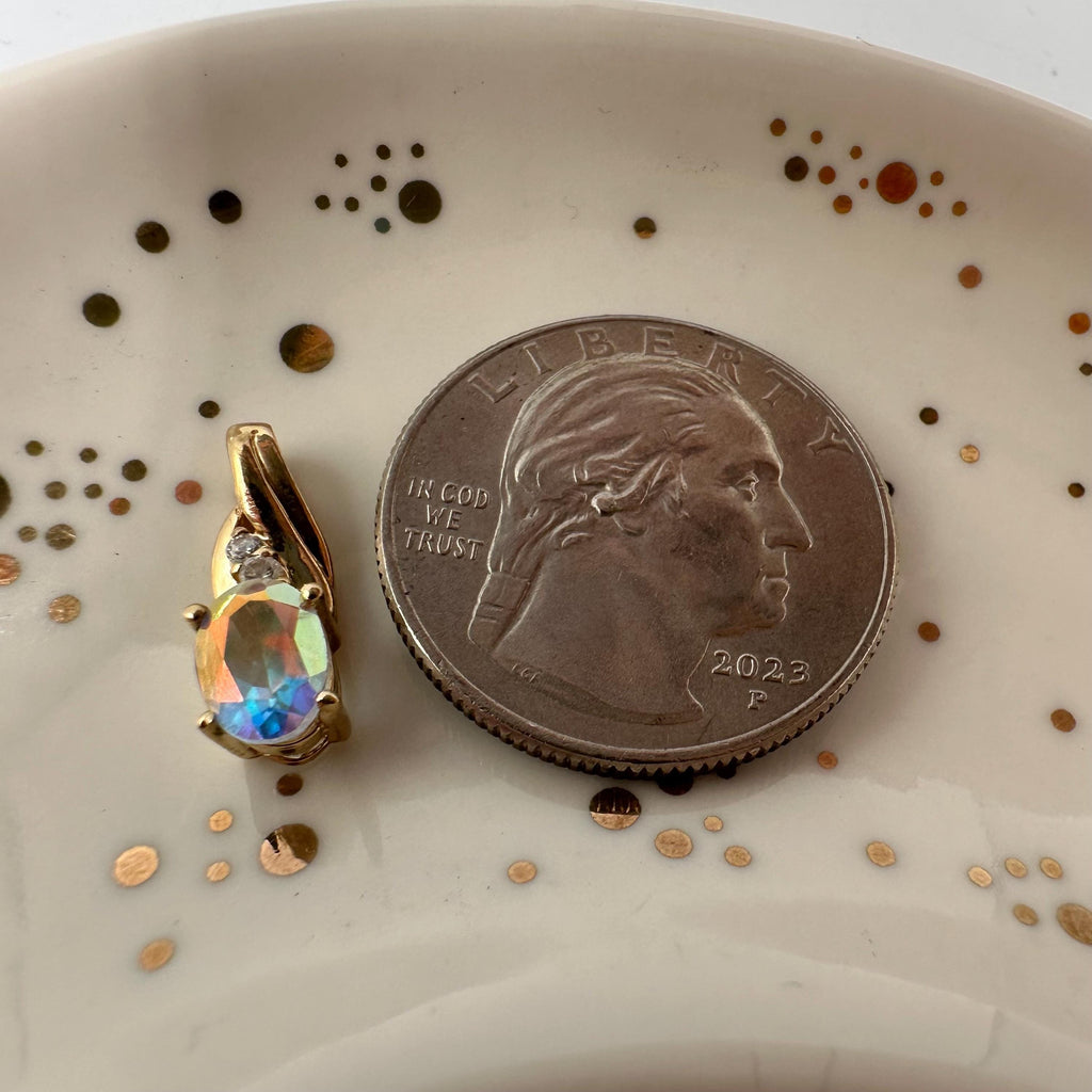 Griffith Solid 10K Yellow Gold Necklace Pendant with Mystic Topaz