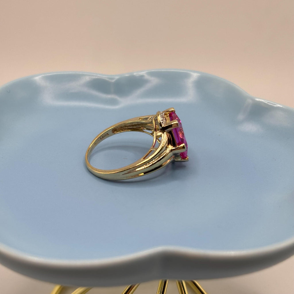 18K Gold Vermeil Over 925 Sterling Silver Pink Sapphire Ring Size 10