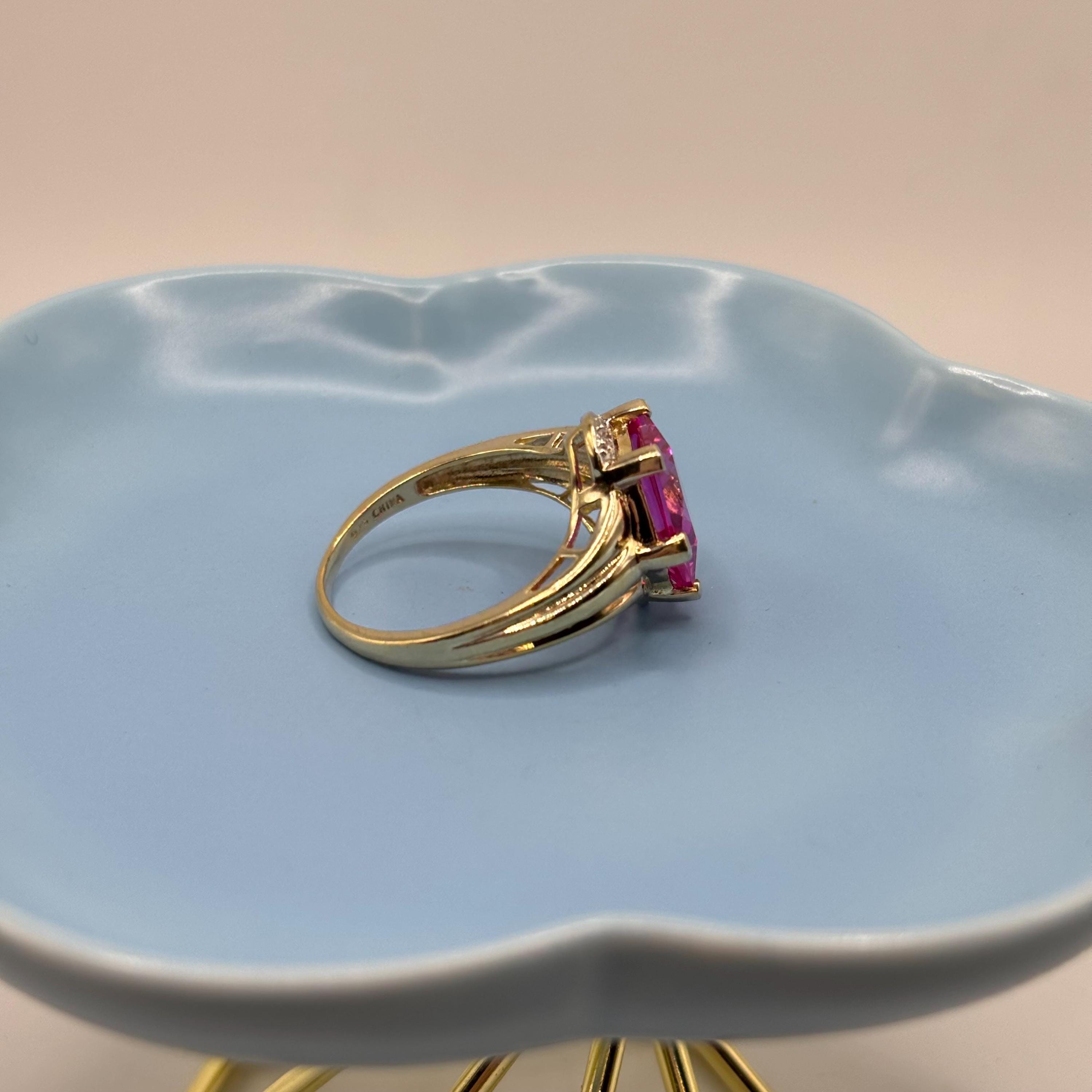 18K Gold Vermeil Over 925 Sterling Silver Pink Sapphire Ring Size 10