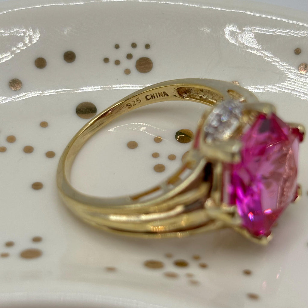 18K Gold Vermeil Over 925 Sterling Silver Pink Sapphire Ring Size 10