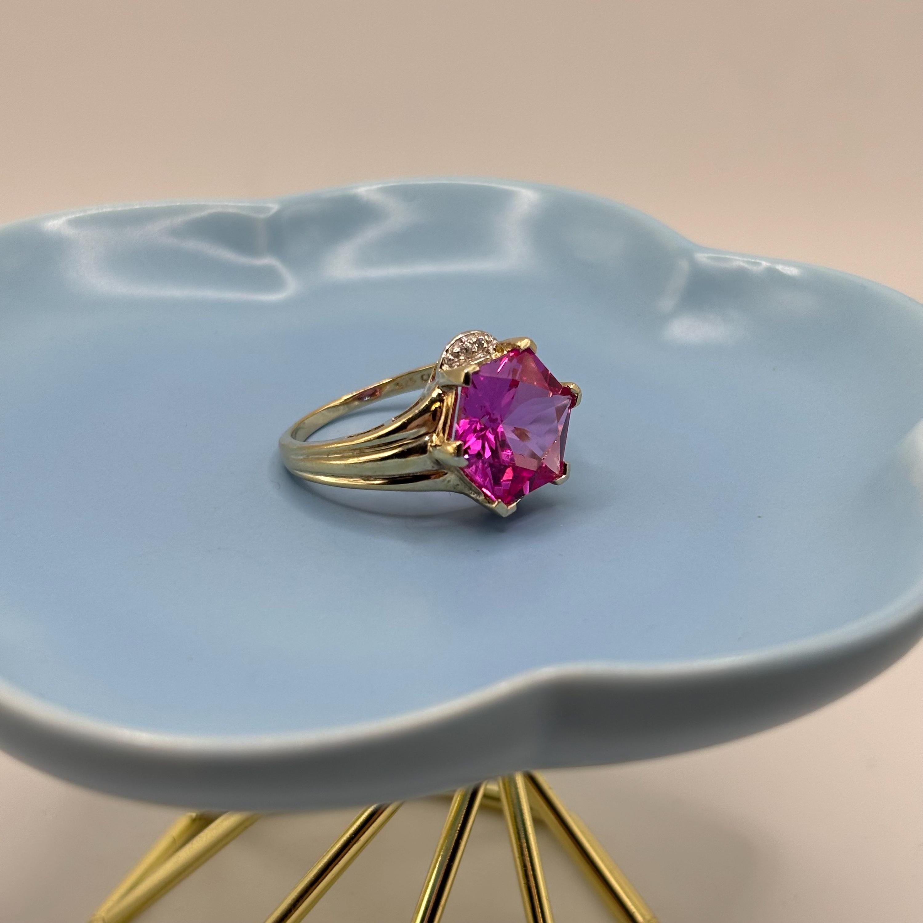 18K Gold Vermeil Over 925 Sterling Silver Pink Sapphire Ring Size 10
