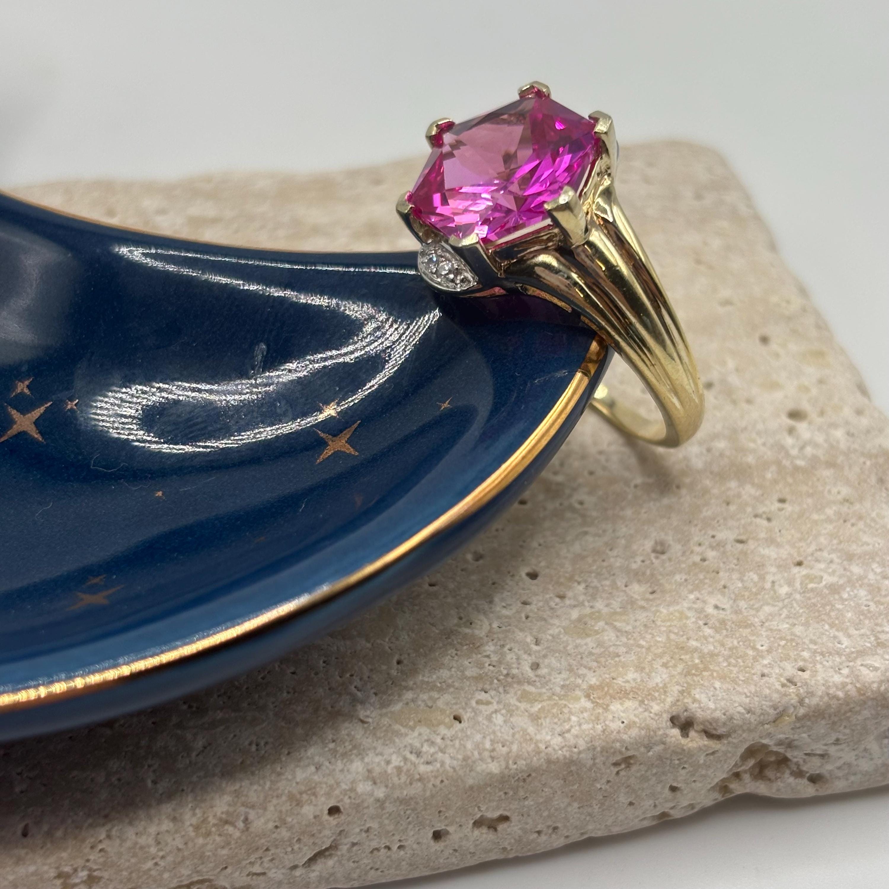 18K Gold Vermeil Over 925 Sterling Silver Pink Sapphire Ring Size 10