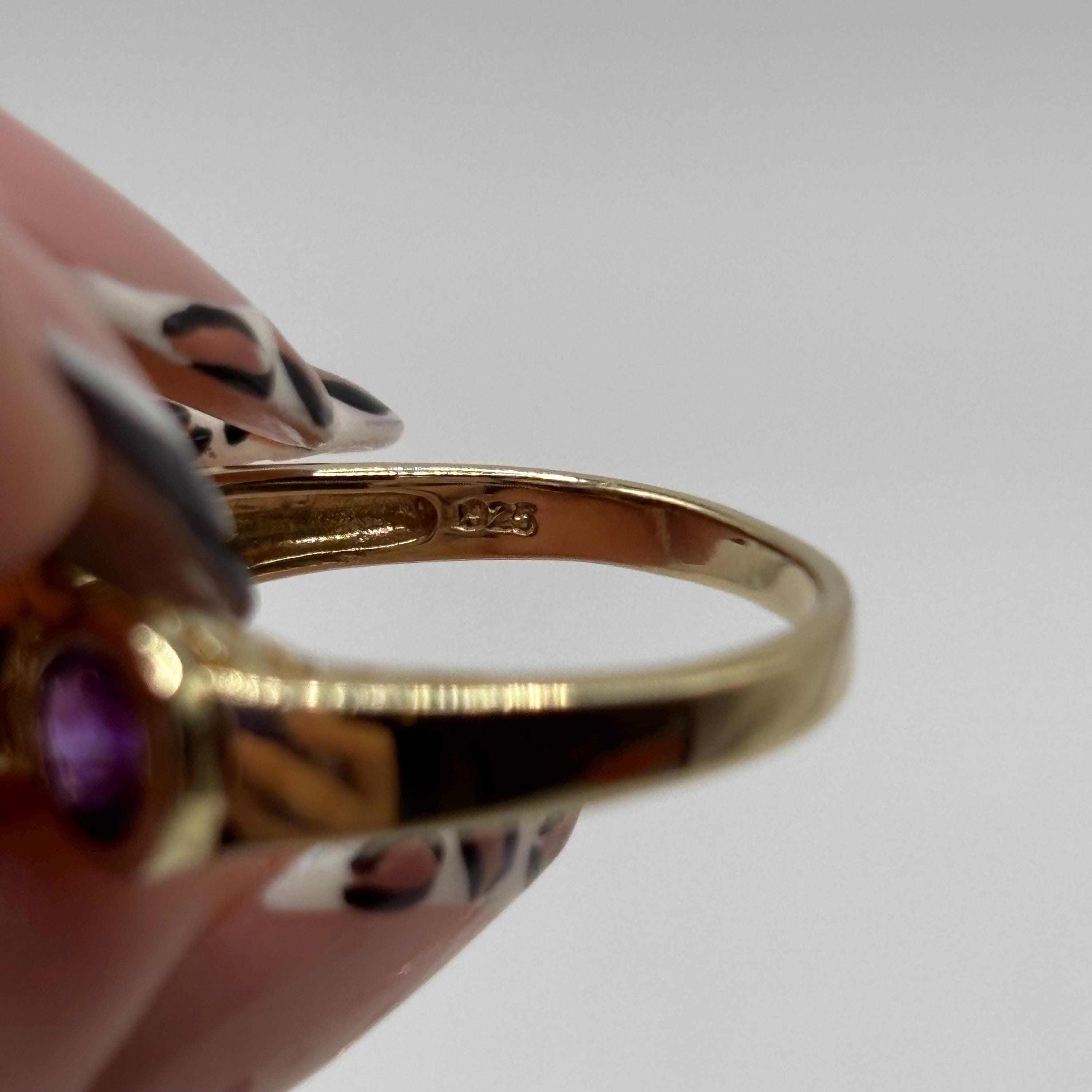 Gold Vermeil Over 925 Sterling Silver Amethyst Ring Size 9.75