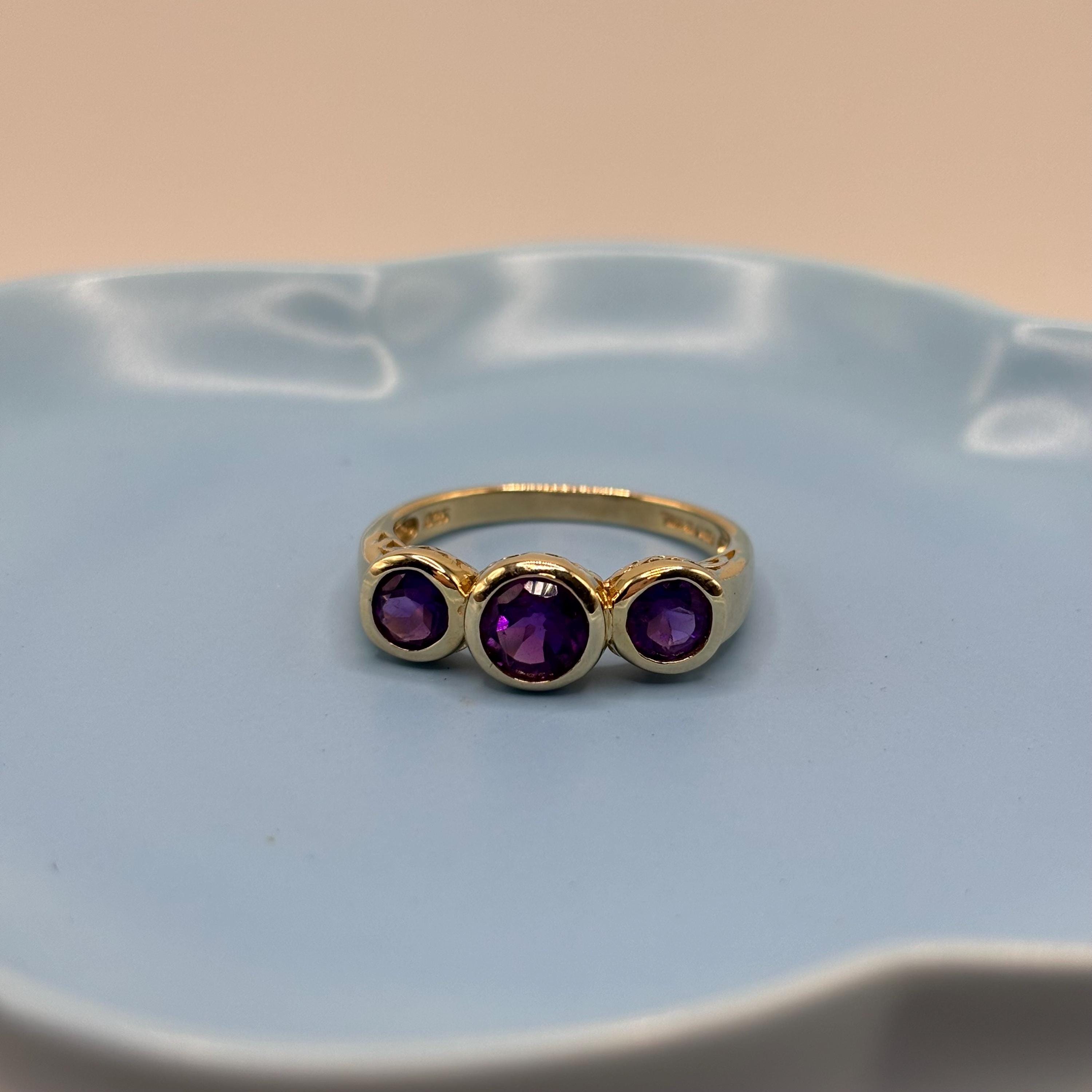 Gold Vermeil Over 925 Sterling Silver Amethyst Ring Size 9.75